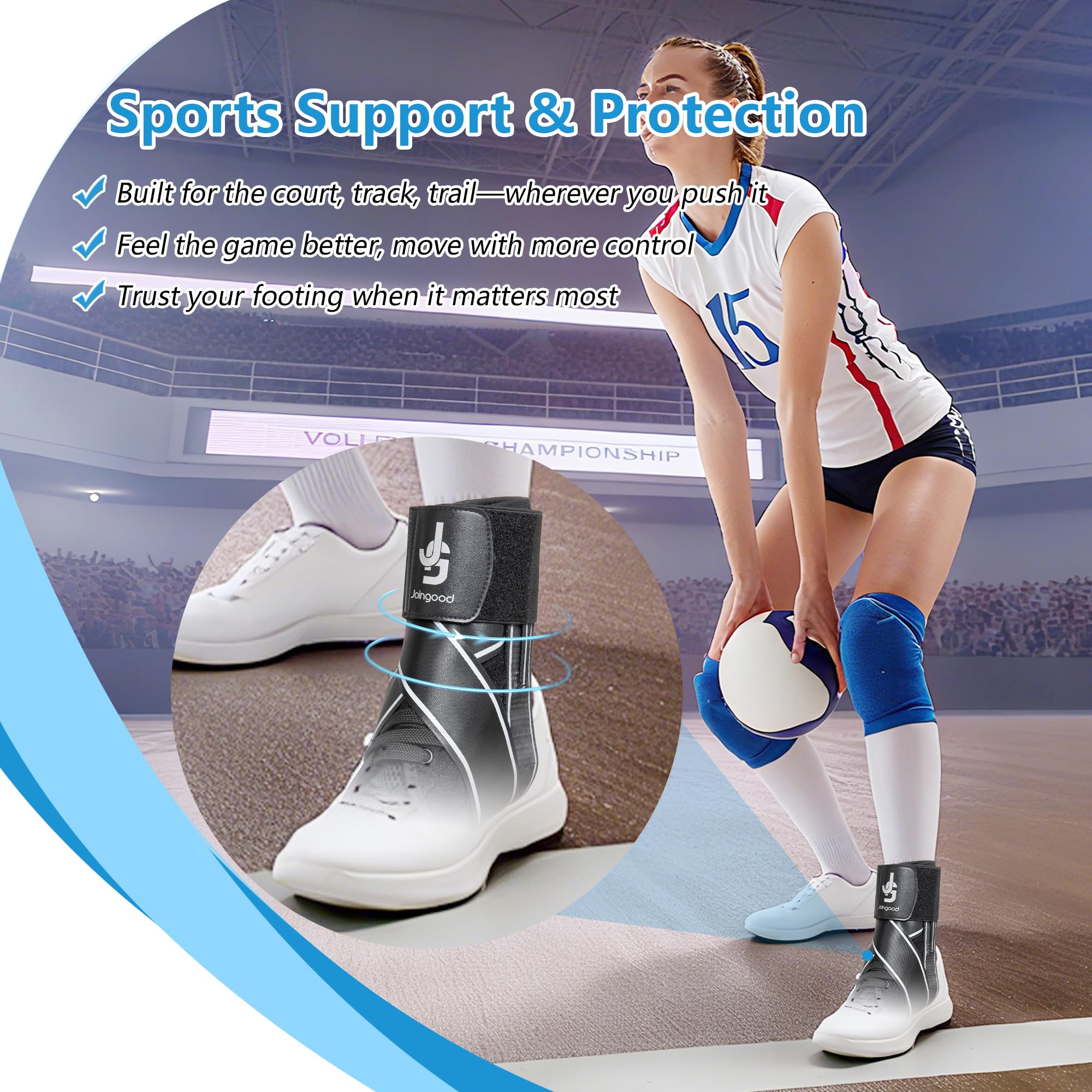 Cavigliera per donne e uomini, lacci rapidi con stabilizzatori laterali, cinghia riflettente per basket, pallavolo, corsa, M