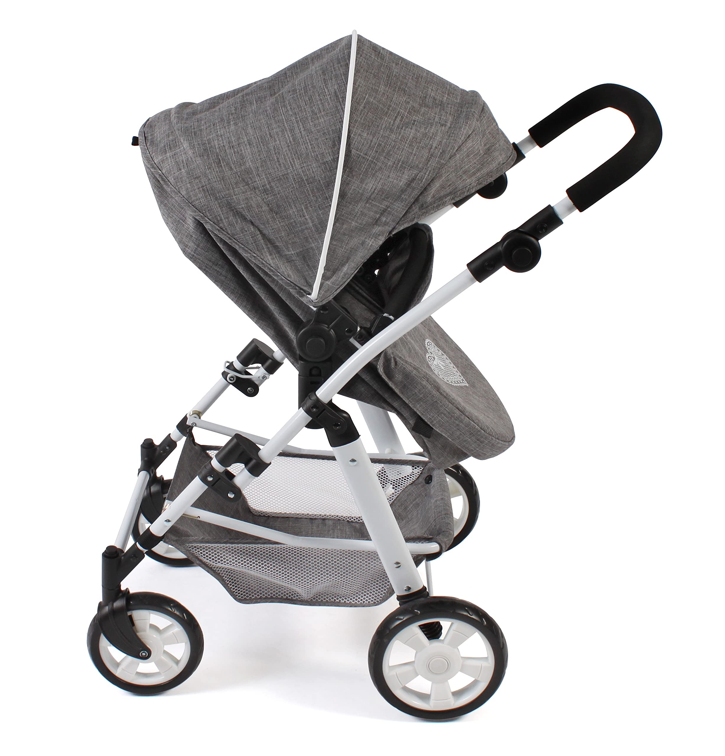 Bayer Chic 2000 568 – 76 wózek dla lalek kombi goździk, 2 w 1 do lalek niemowlęcych do 50 cm, jeansy szare