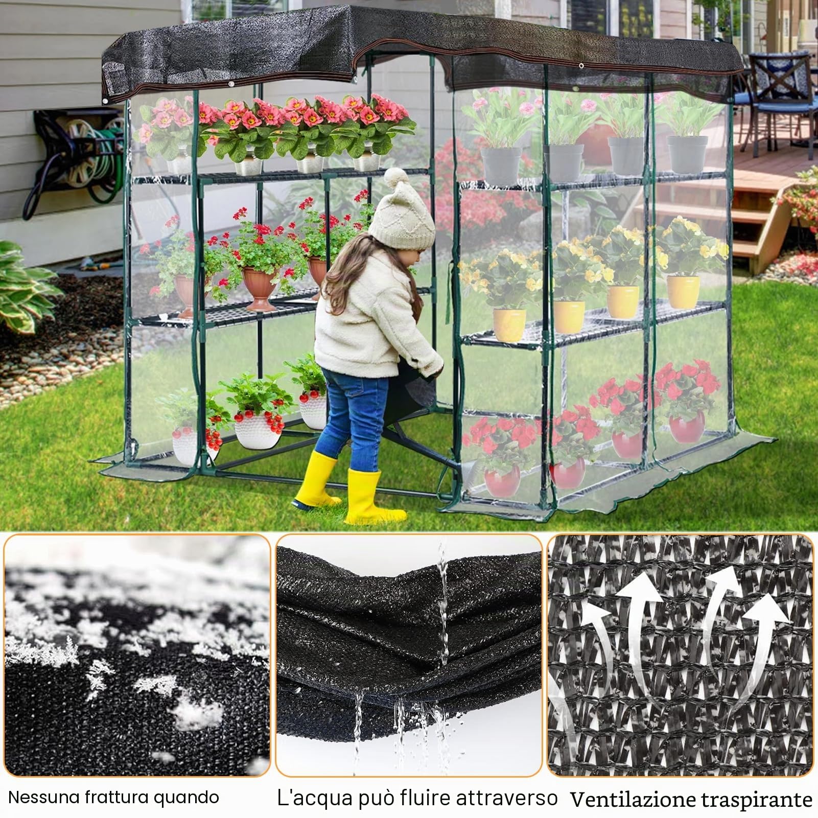 Rete Ombreggiante 3x4M Nero con Occhielli UV Resistente Giardino Pergola