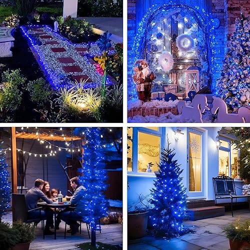 Vista 105 de JMEXSUSS Paquete de 2 luces de hadas azules que funcionan con pilas, 100 luces LED azules de 33 pies impermeables con temporizador remoto, luces
