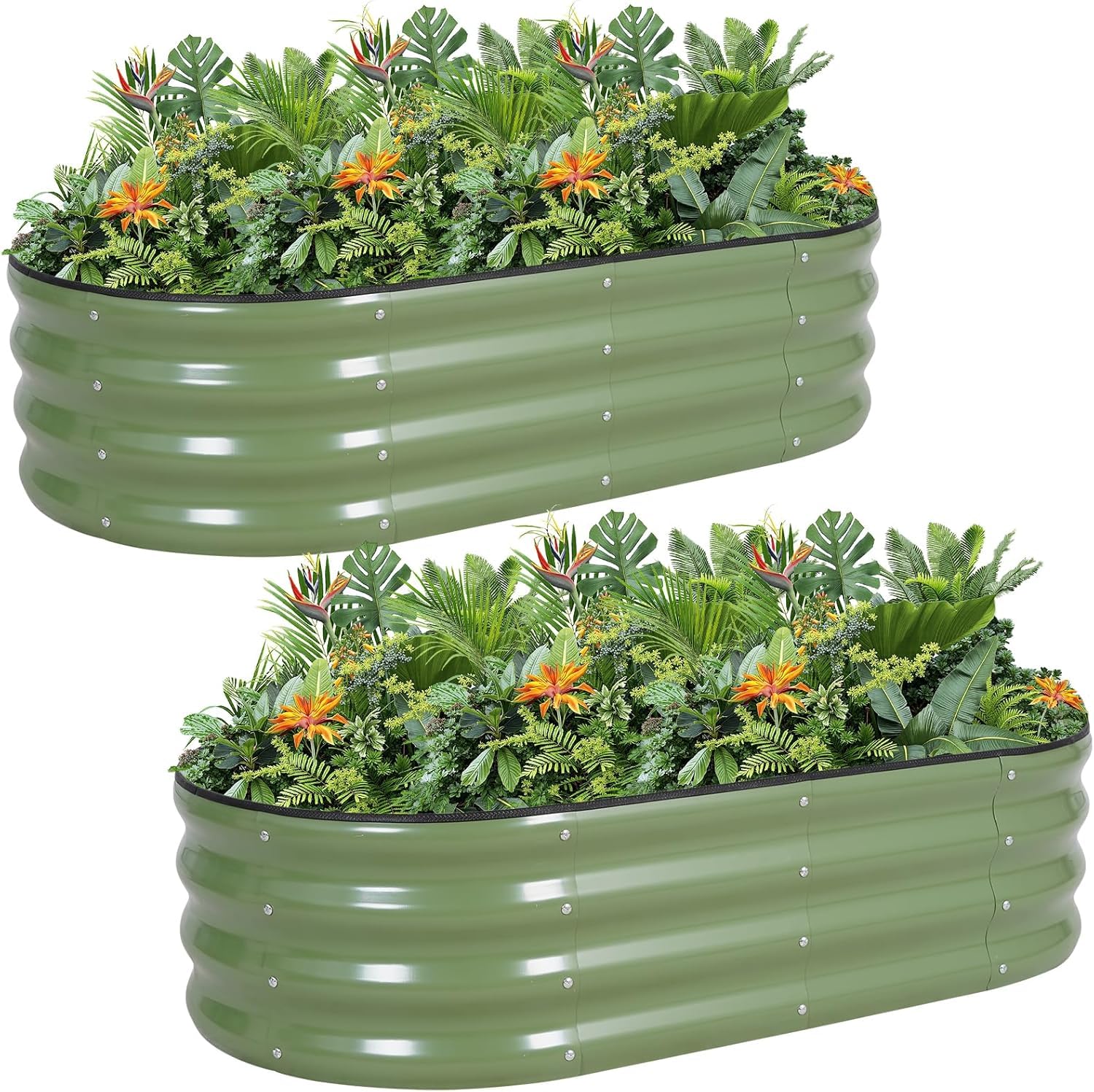 Galvanized Metal Raised Garden Bed Kit - 120x60x30CM Outdoor Planter Box with Safety Edging and Gloves for Vegetables, Fruits, Flowers.Green-2Pack