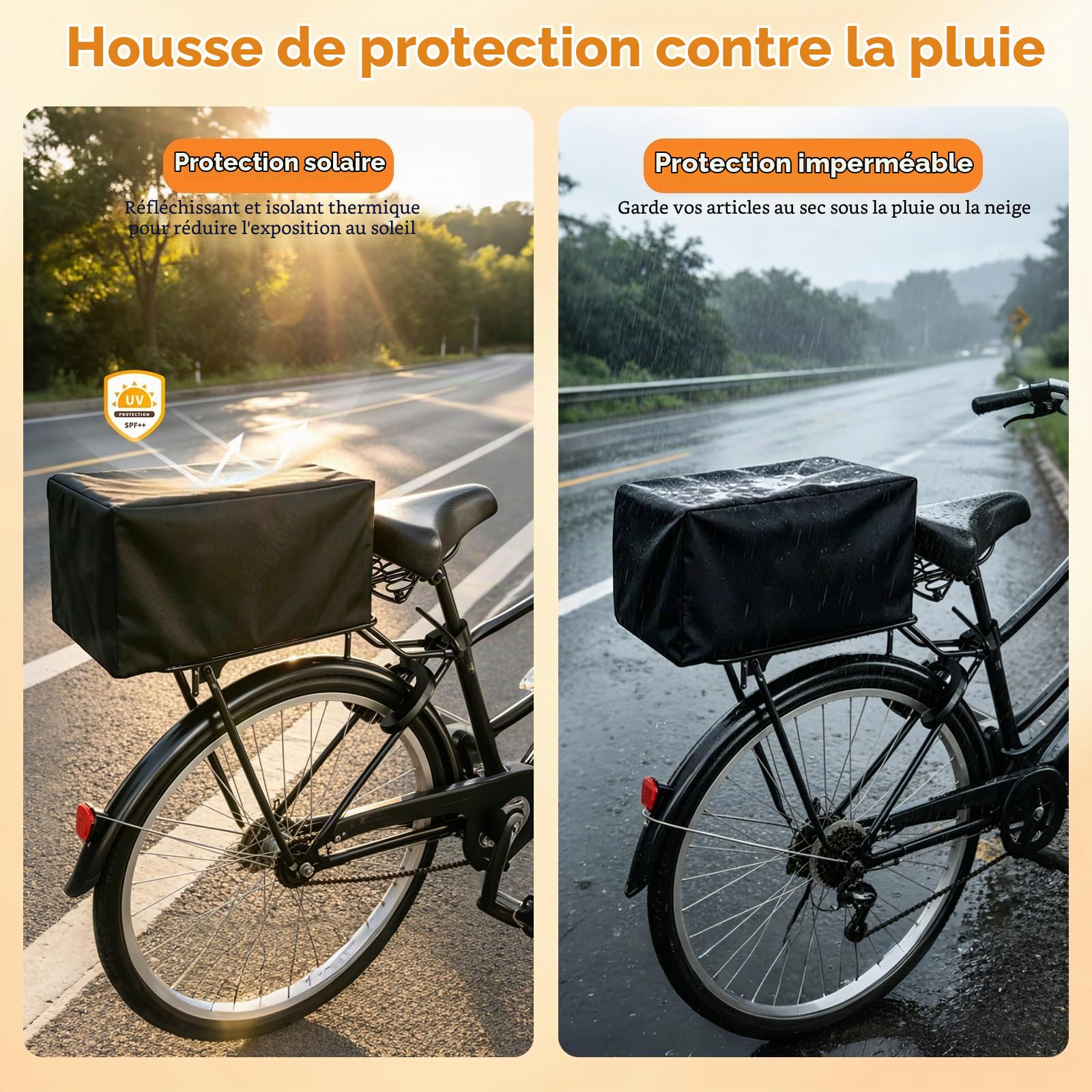 Panier Vélo Arrière, 43×30×20CM Panier Arrière de Vélo en Métal avec Filet de Chargement et Doublure, Utilisé pour Le Transport de Fruits et Légumes(y Compris Les Outils D'installation)