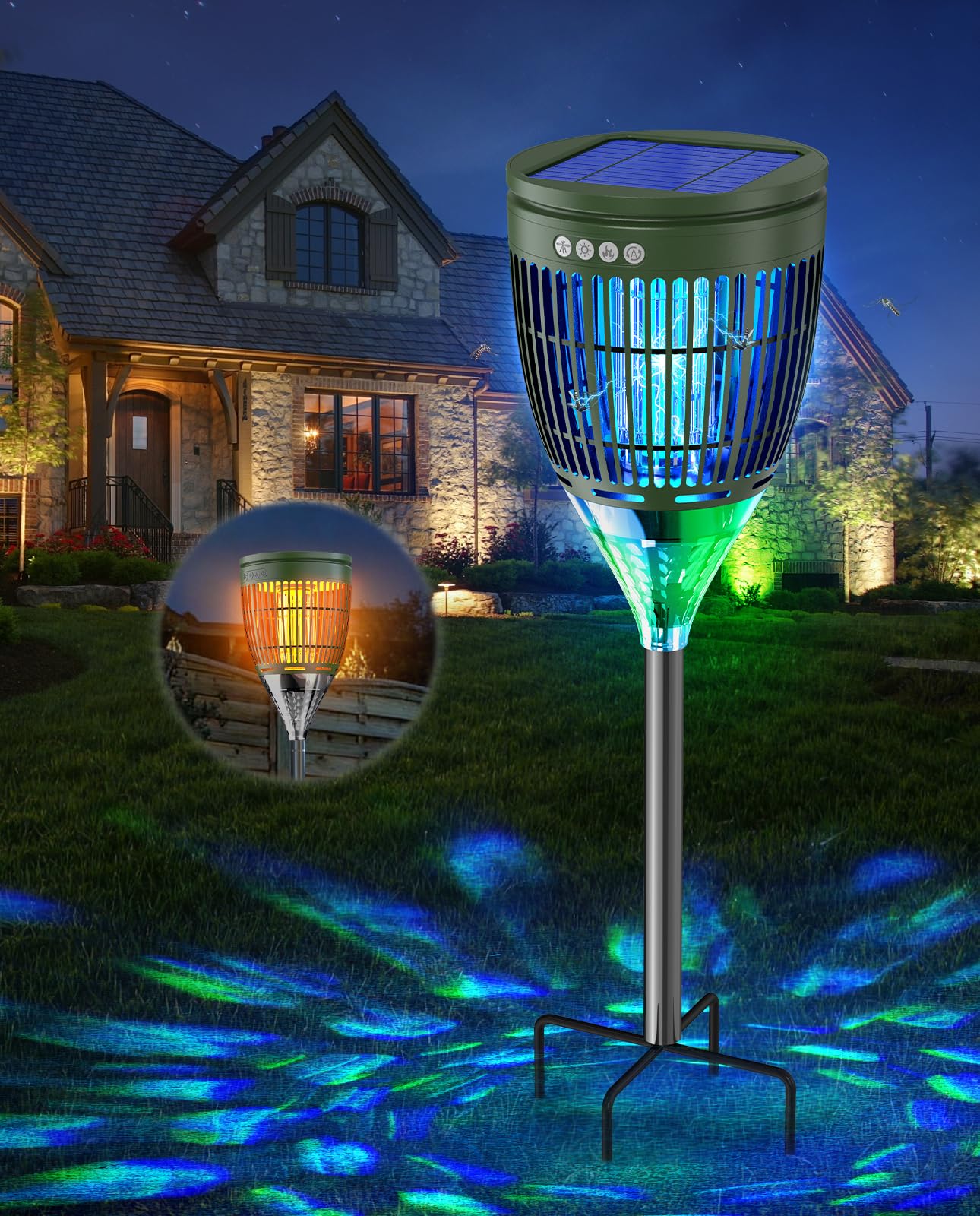 Lampada Antizanzare Solare da Esterno | Zanzariera Elettrica 4200V, Impermeabile IPX5, Ricaricabile USB-C, Senza Fili, con Picchetto per Giardino, Prato, Cortile
