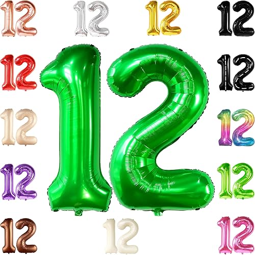 KatchOn, Globo verde oscuro del número 12, 40 pulgadas, globos verdes del número 12 para decoraciones de cumpleaños de 12