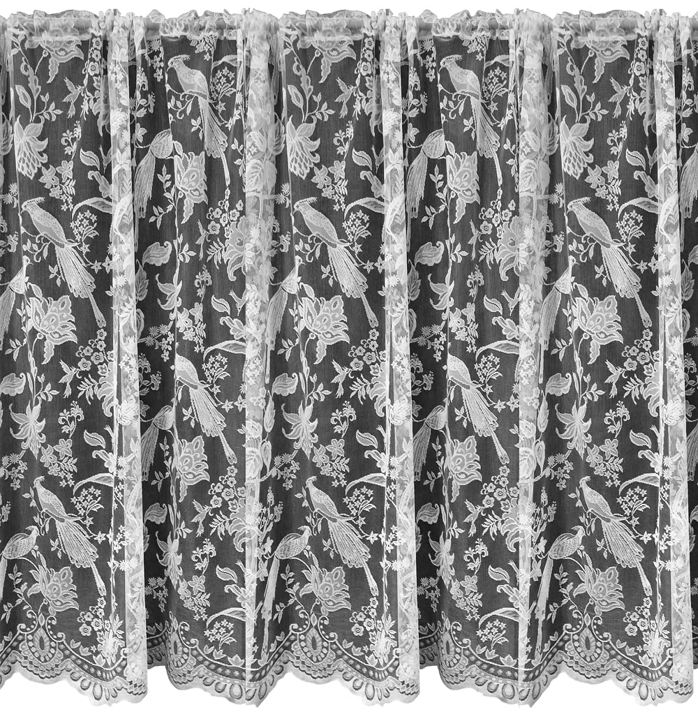 Silverthorn Soft Furnishings White/Black - Peacock – Stunning Floral Lace Curtain Net – 137Cm Drop(54 Inches Drop) – Sold By The Metre.