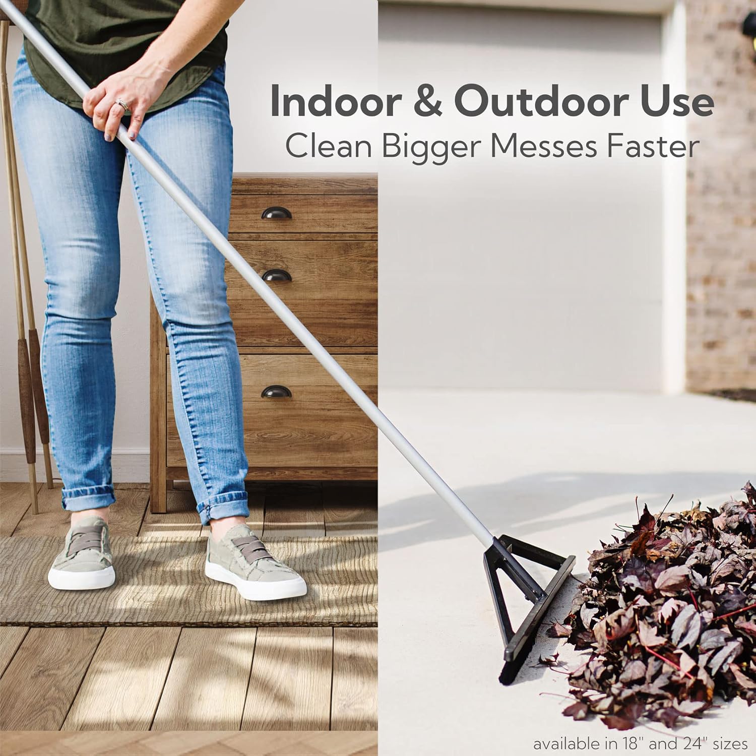 bigWISP, Lightweight Push Broom Outdoor Indoor Multi-Surface - Stiff Bristle Seal Technology and Adjustable Handle (Gray, 18") : Health & Household