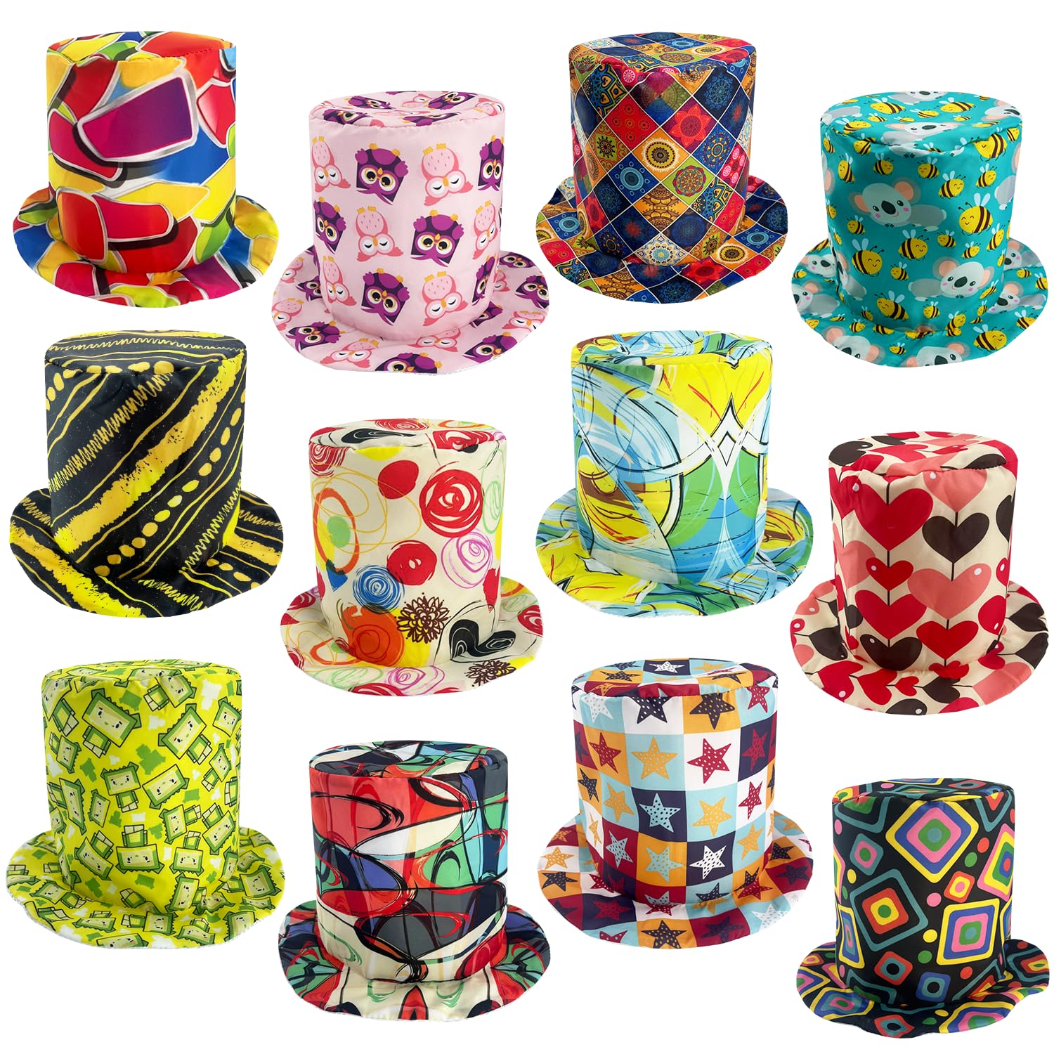 12 sombreros divertidos de fiesta con patrones surtidos, sombreros de fiesta de cumpleaños, accesorios para cabina de fotos, sombreros de fiesta locos, accesorios para hombres, mujeres y