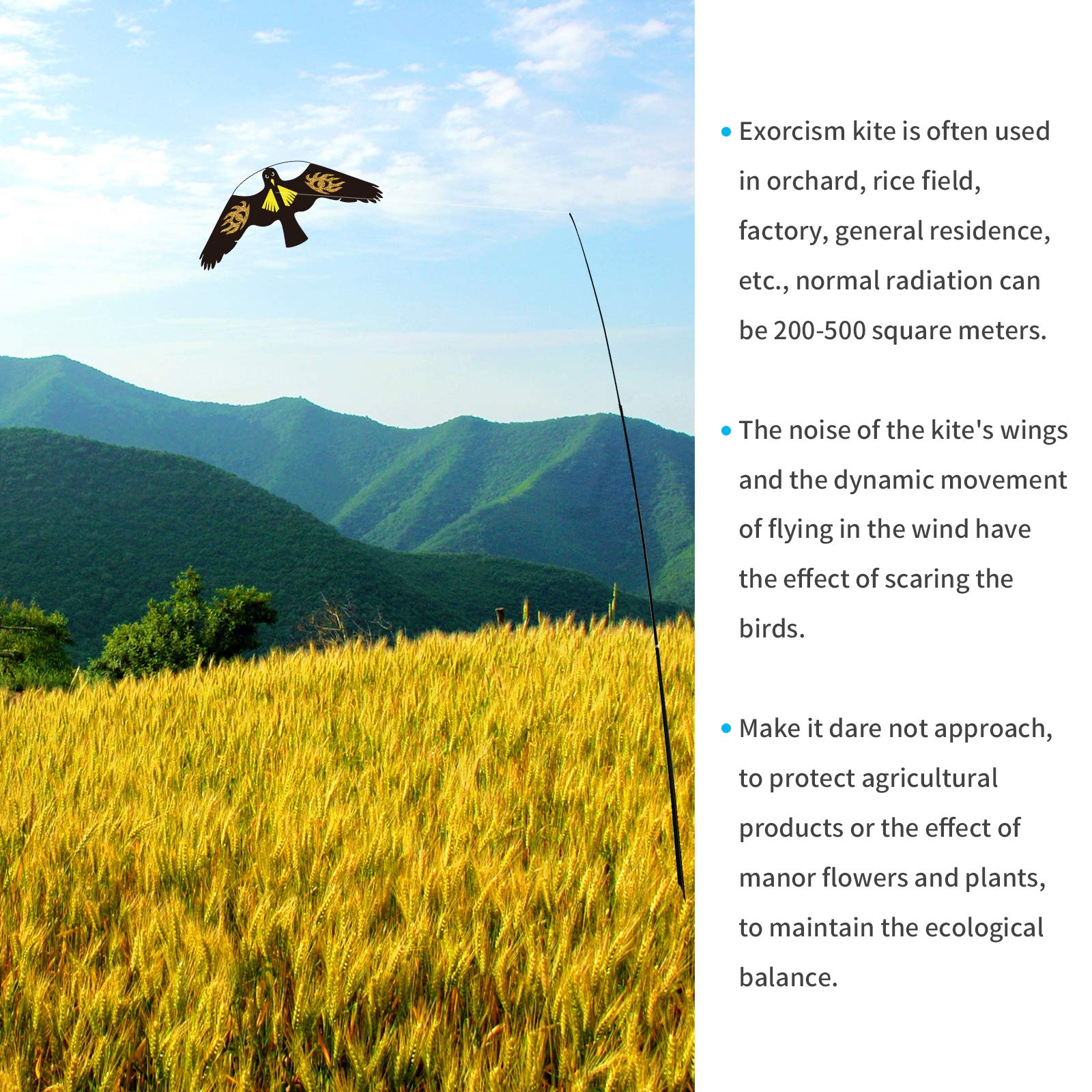 Bird Scarer Flying Kite Crops Farm Protector Bird Hawk mit 4 m Pole