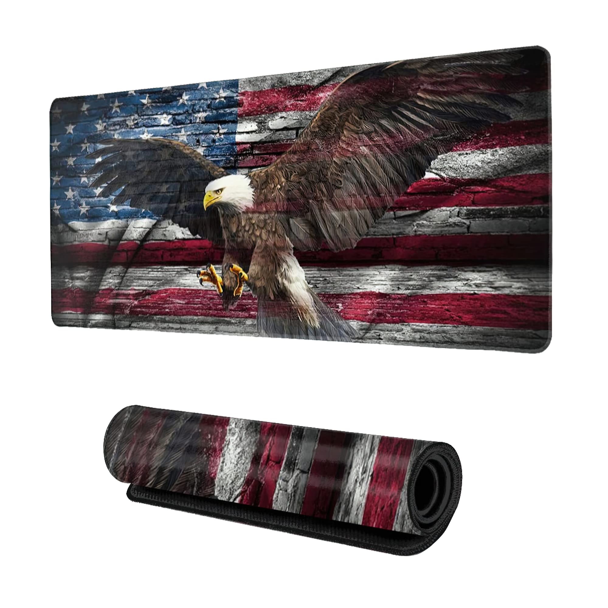 ZTHLL Desk Mat,American Flag Eagle Spreads Wings Gaming Mouse Pad,XXL Extended Mouse Pad Mat for Office,Computer,Keyboard with Non-Slip Base Stitched