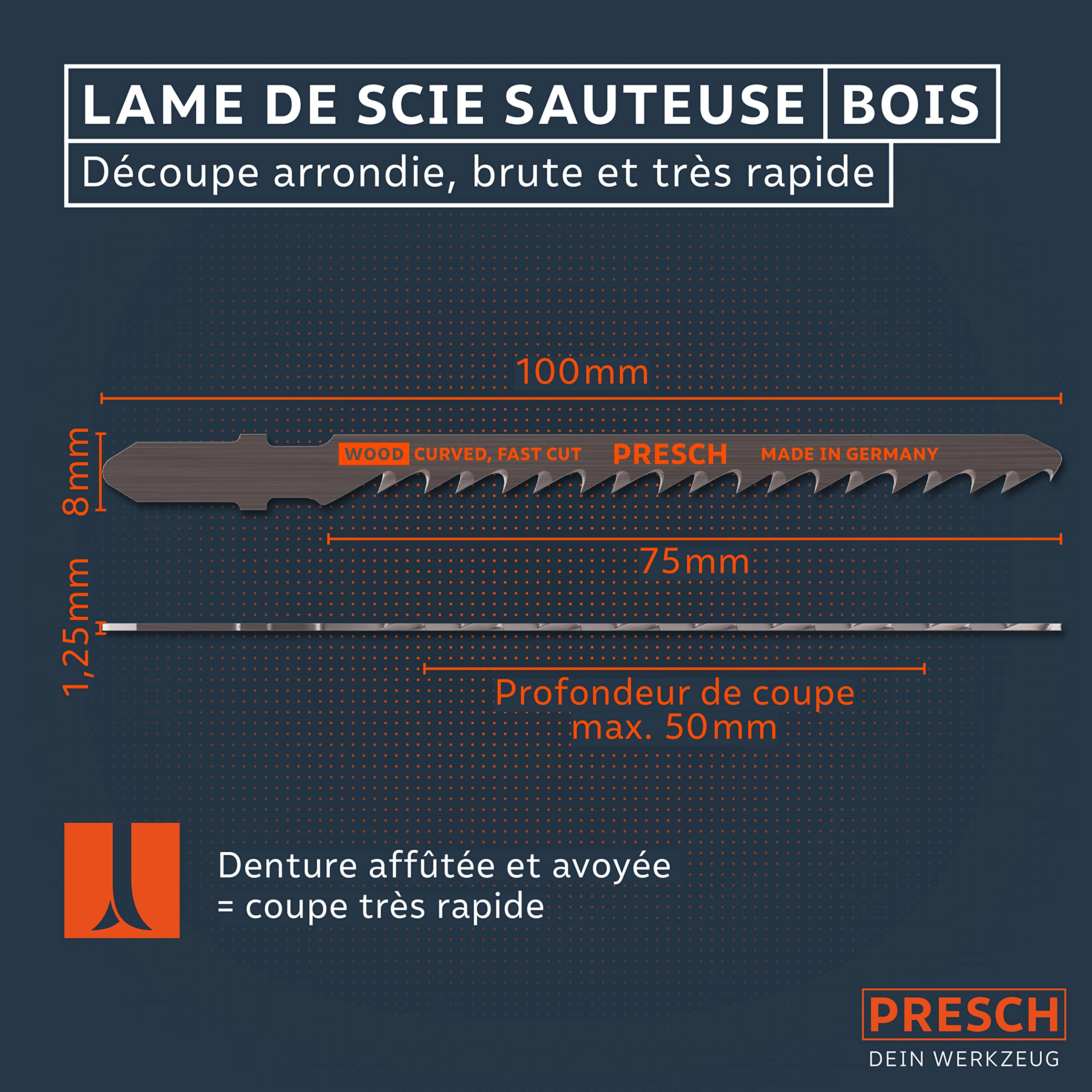 10 Lames Scie Sauteuse Métal PRESCH - Pour Tôles 2,5-6mm | Made In Germany, Emmanchement T