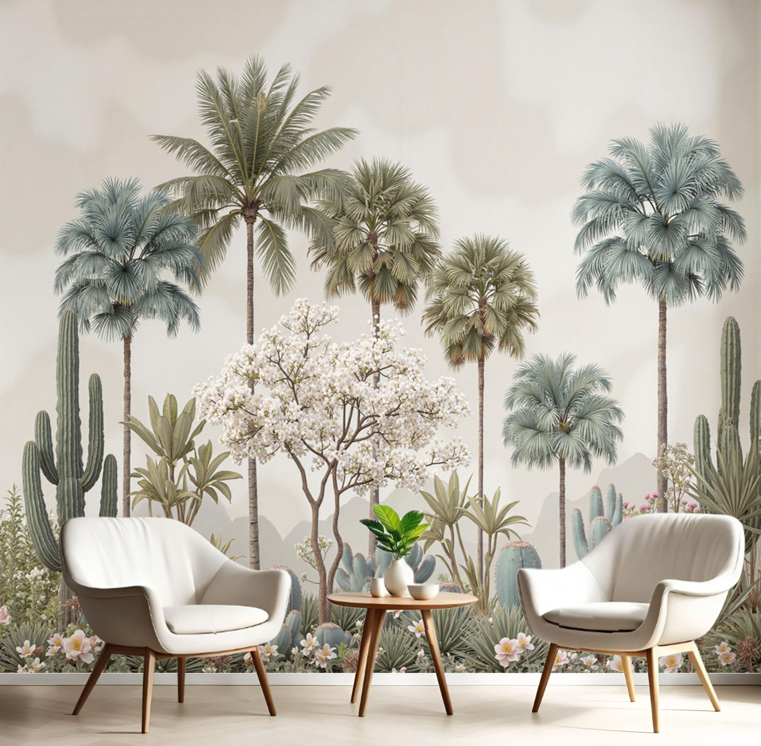 Fresque Pour Salon Bleu-Vert : Papier Peint Plantes Rétro 250x175