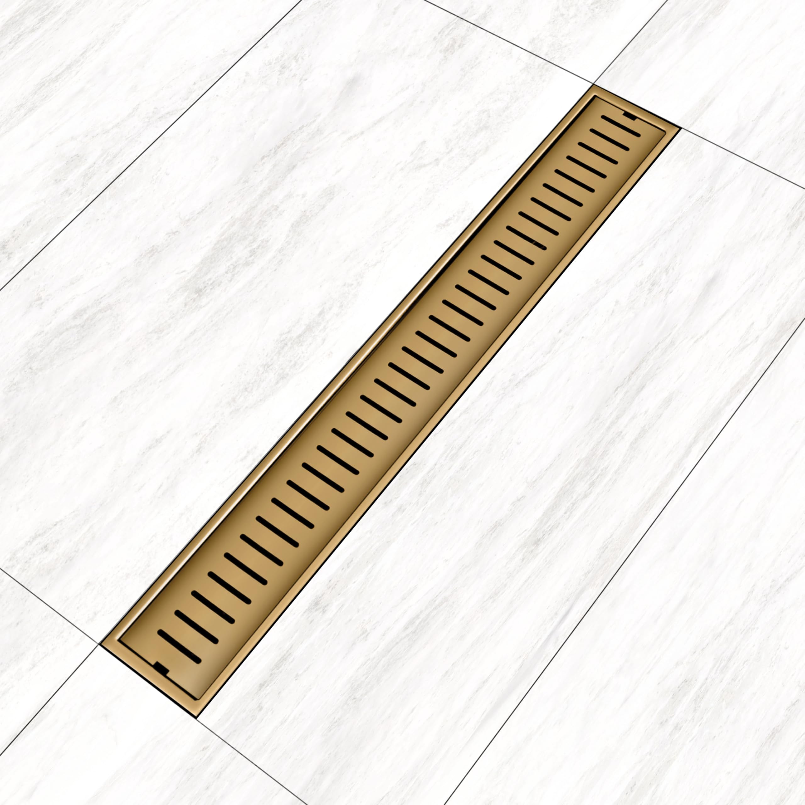 SANJAY CHILLY Classic Shower Channel Drainer Colour Collection Floor Drain with Cockroach Trap & Collar SS 304 Grade Washroom Gratings Drain Strainer (Brushed Bronze 24 x 4 INCH Side Hole)