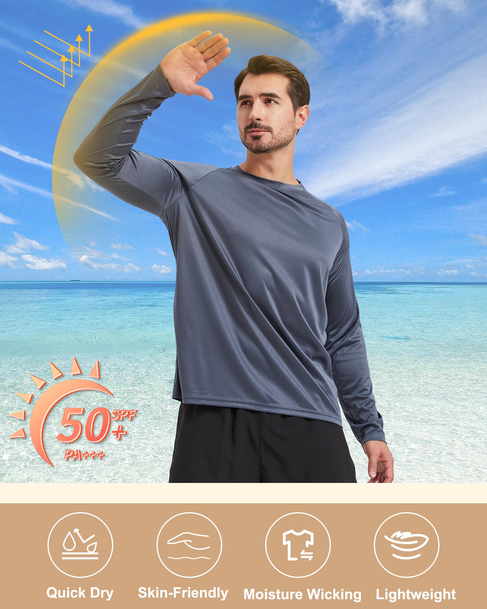 Camisas de manga larga para hombre, secado rápido, absorbe la humedad, protección solar UV UPF para pesca, entrenamiento, natación