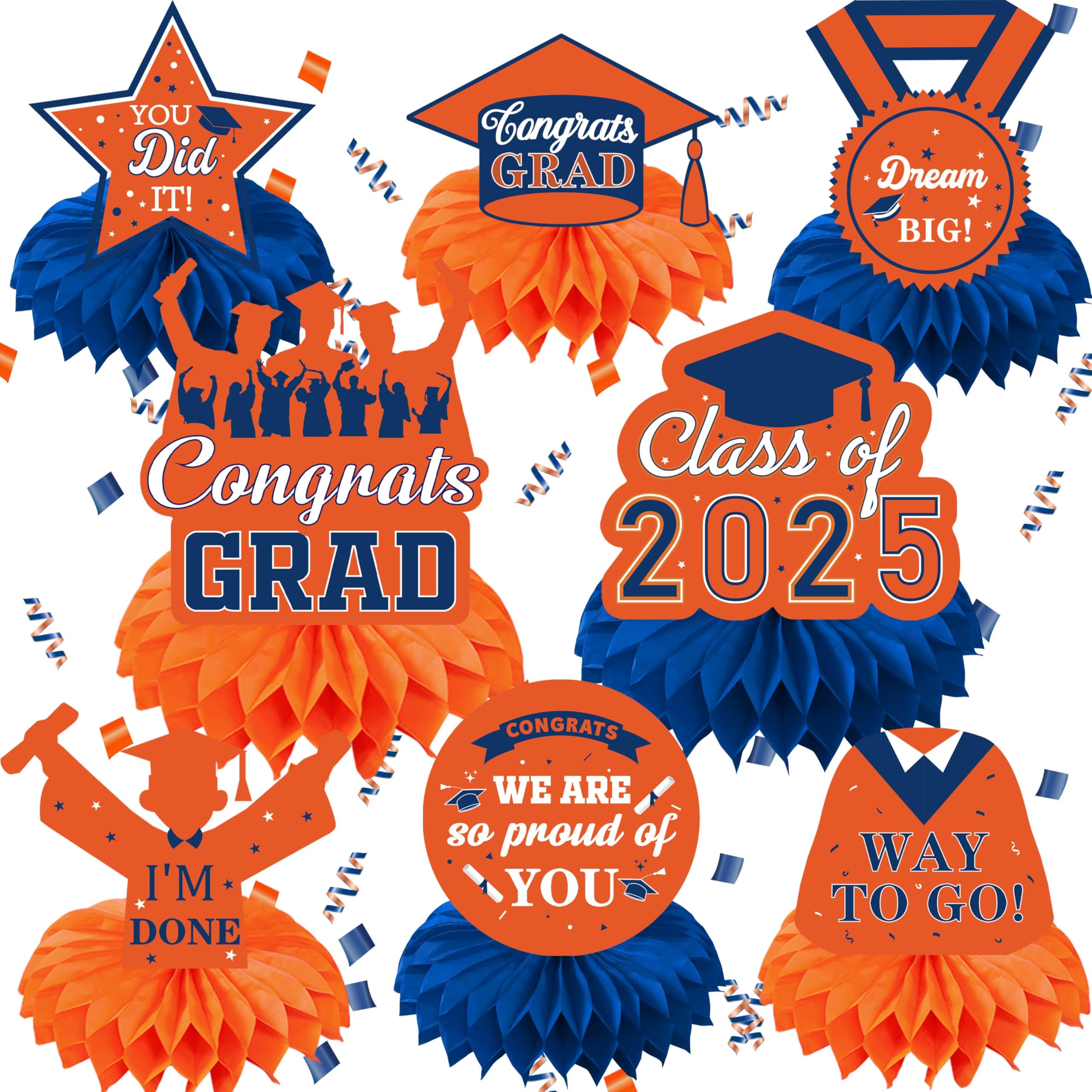 Orange and Blue Graduation Decorations Class of 2025: Graduation Centerpieces for Tables 2025 Graduation Table Decorations, Grad Table Decor for Graduate Party