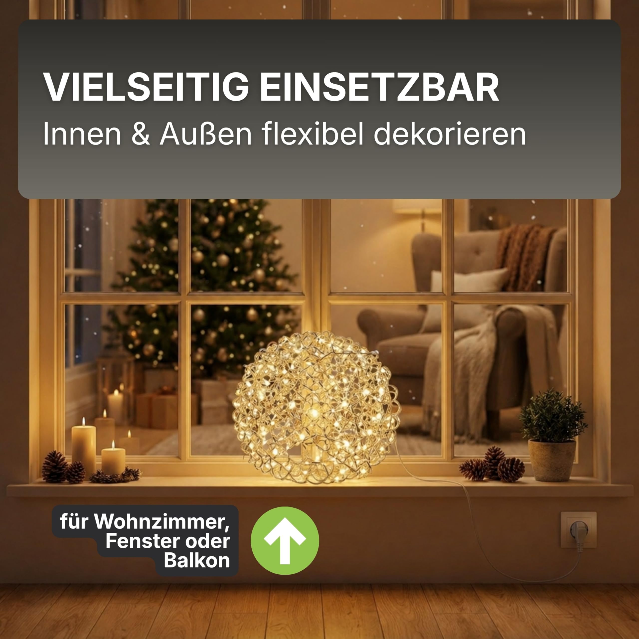 Gartenpirat Kugel 40 cm aus Silberdraht Aluminium 200 LED warmweiß mit Timer Weihnachtsdeko für Innen & Außen