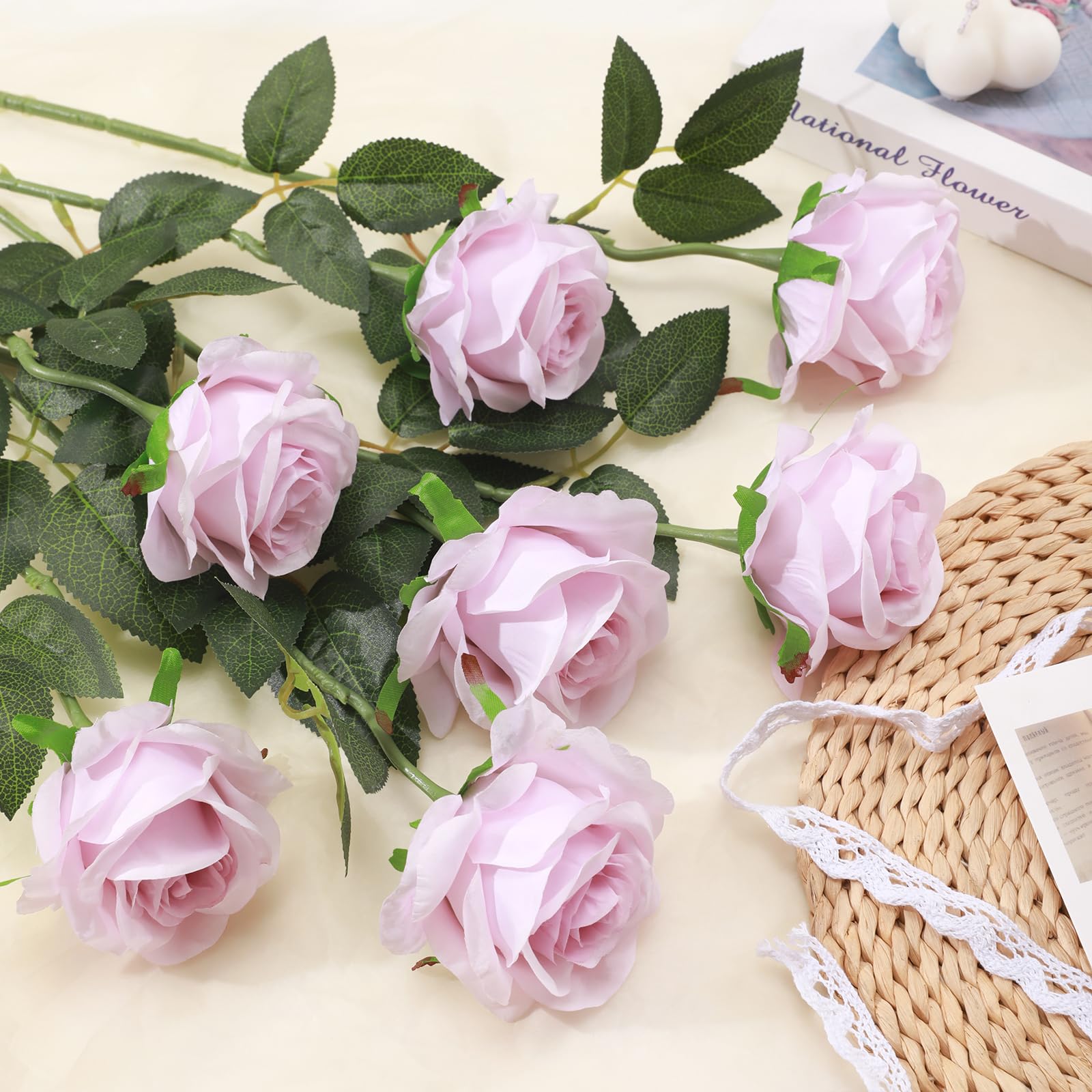 ライトパープル ローズ 造花 花束 アレンジメント Amazon｜Tifuly ライトパープルローズ造花、12個 リアルなシングル