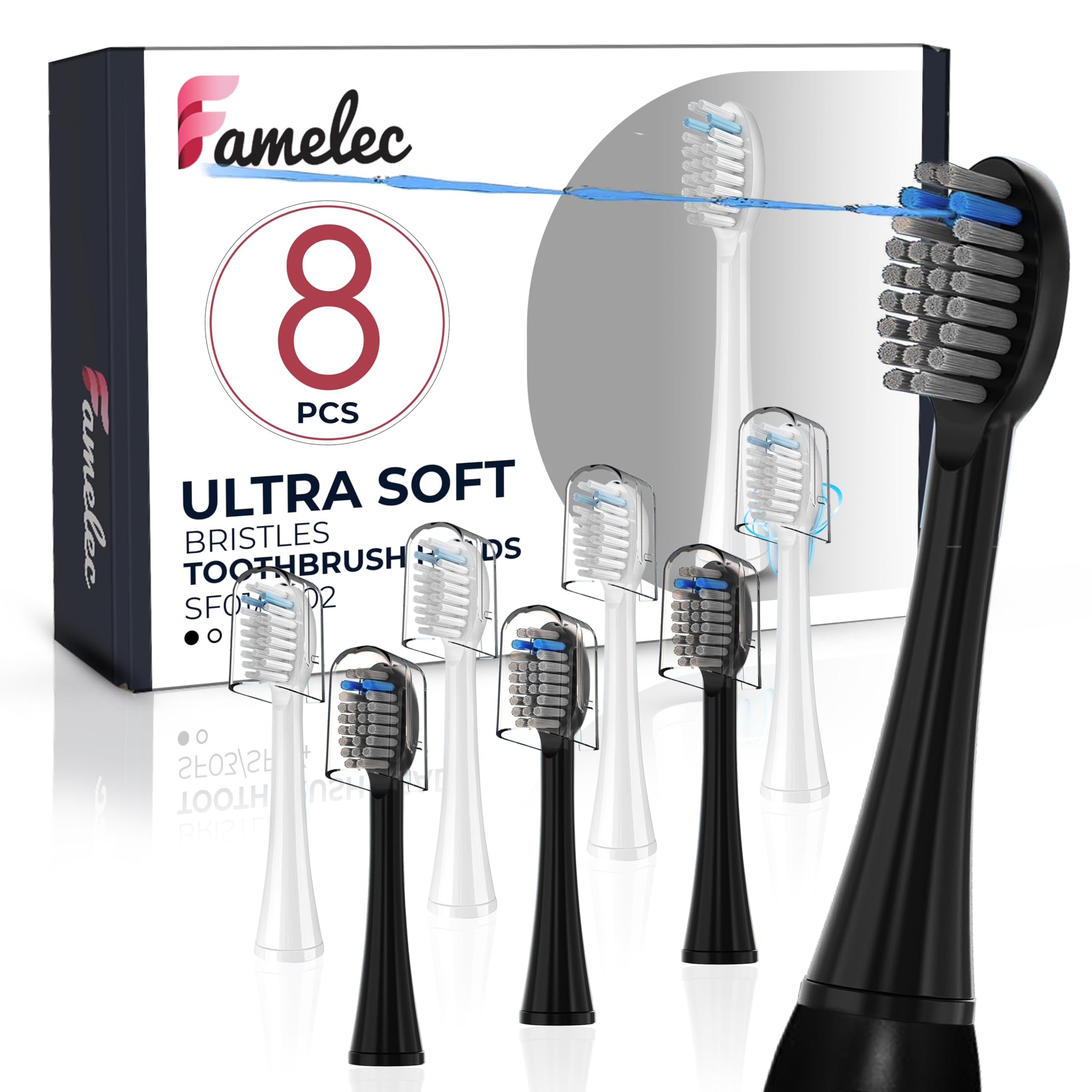 Zahnbürstenköpfe für Waterpik Sonic Fusion 2.0 Ersatzköpfe, passend für SF-01 SF-02 elektrische Zahnbürste Waterpik Ersatzköpfe, für Waterpik Sonic-Fusion Bürstenköpfe (Schwarz & Weiß, Medium)