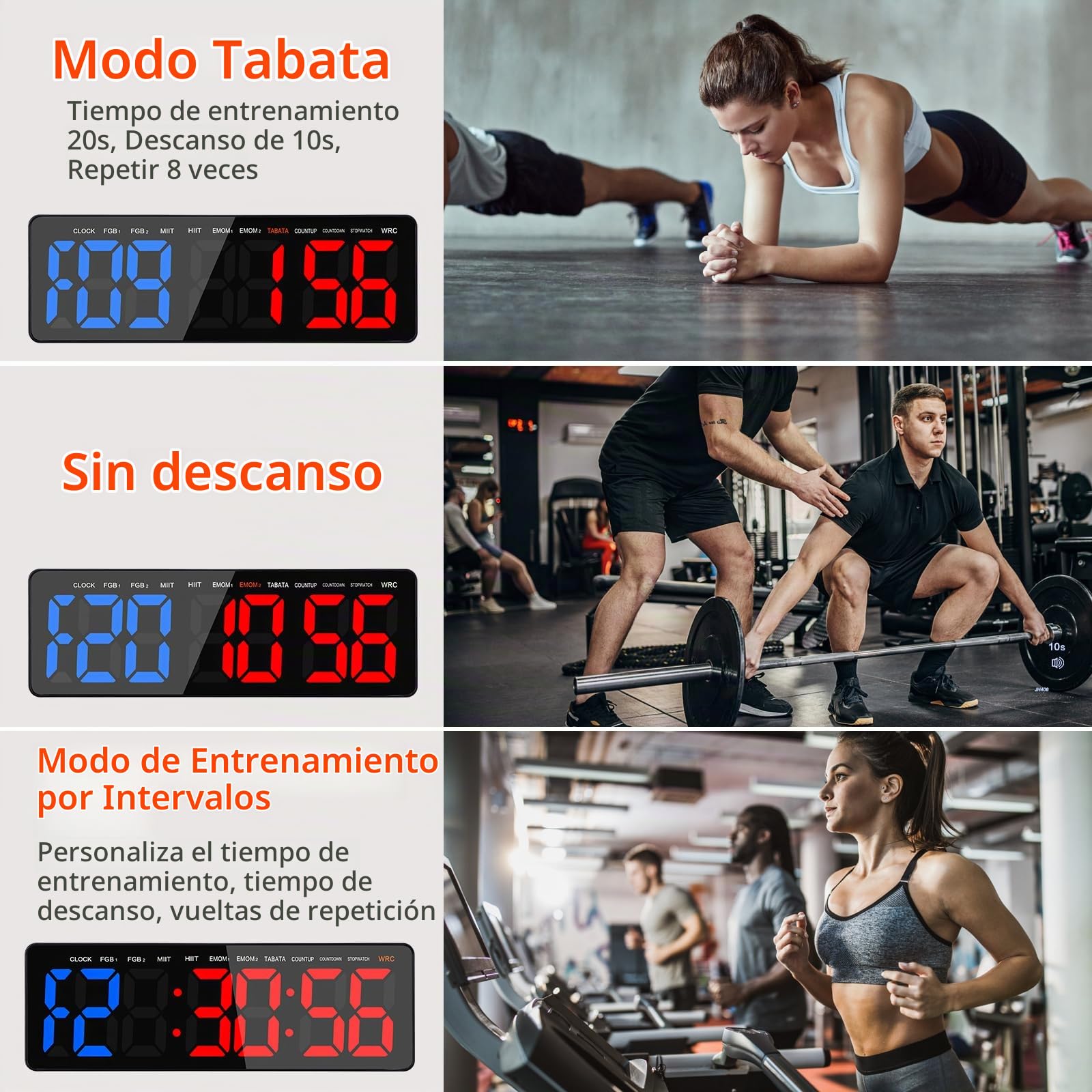 Temporizador de Gimnasio,Gym Timer, 16.5'' Reloj Gimnasio Pared, con Countdown/UP Cronómetro, Digital Wall Gym Timer con Control Remoto