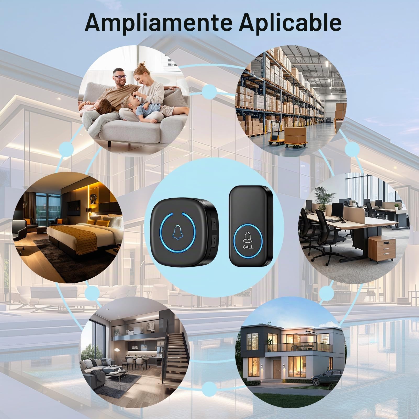 Timbre Inalámbrico Exterior Impermeable 60 Melodías 5 Niveles de Volumen Kit de Timbre Inalambrico Doorbell con 1 Receptores + 1 Botón a Pila Indicador LED 300m Alcance para el Hogar Oficina (Negro)