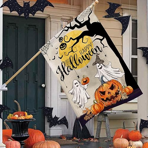 Miniatura 3 de Hexagram Bandera de jardín de Halloween, bandera de Halloween de 12 x 18 pulgadas, doble cara, banderas de calabaza de jardín feliz fantasma