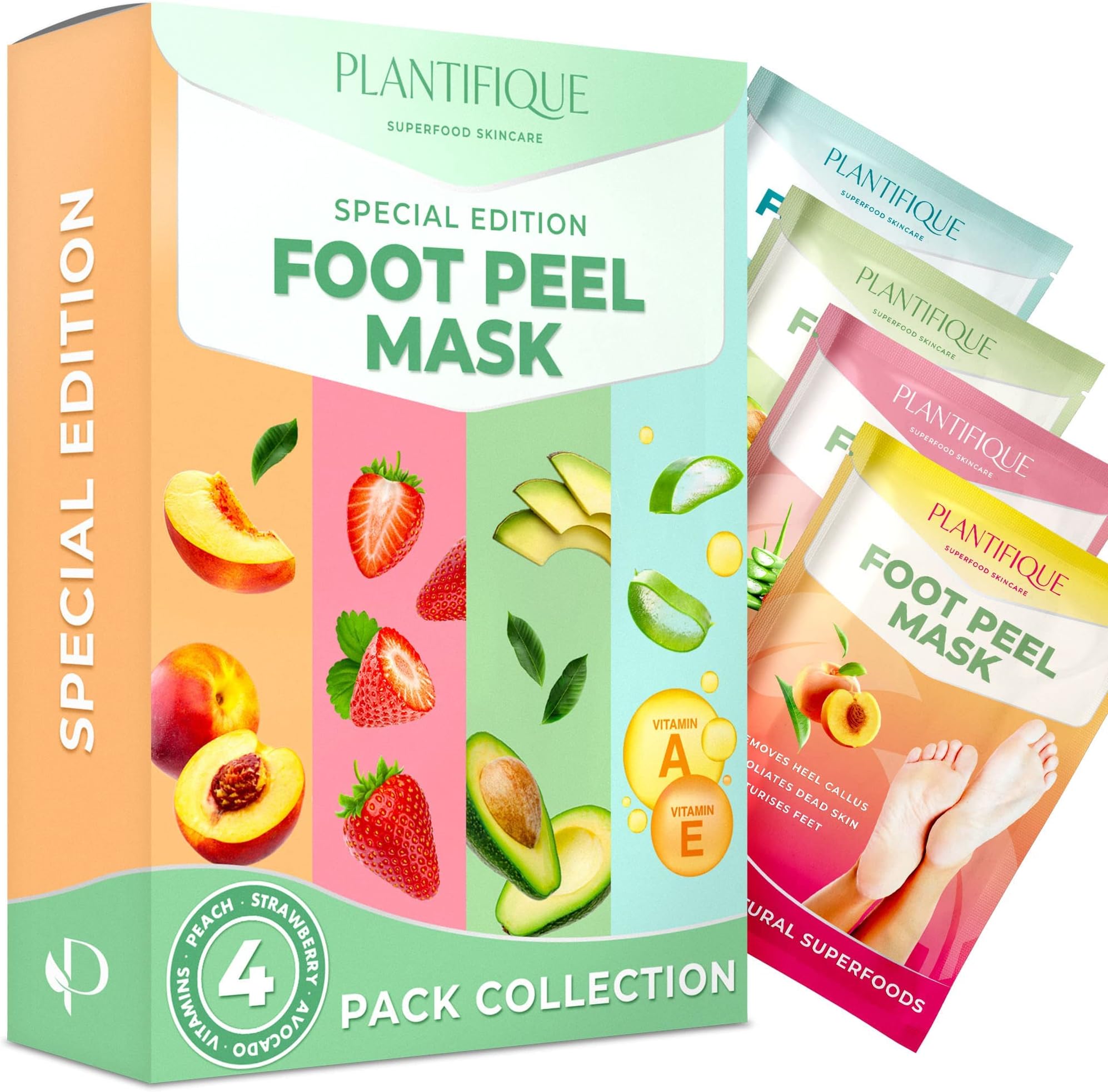 PLANTIFIQUE Special Edition Foot Peel Mask by Plantifique - 4 Pack Foot Mask Dermatologically Tested - Repairs Heels & Removes Dry Dead Skin for Soft Baby Feet