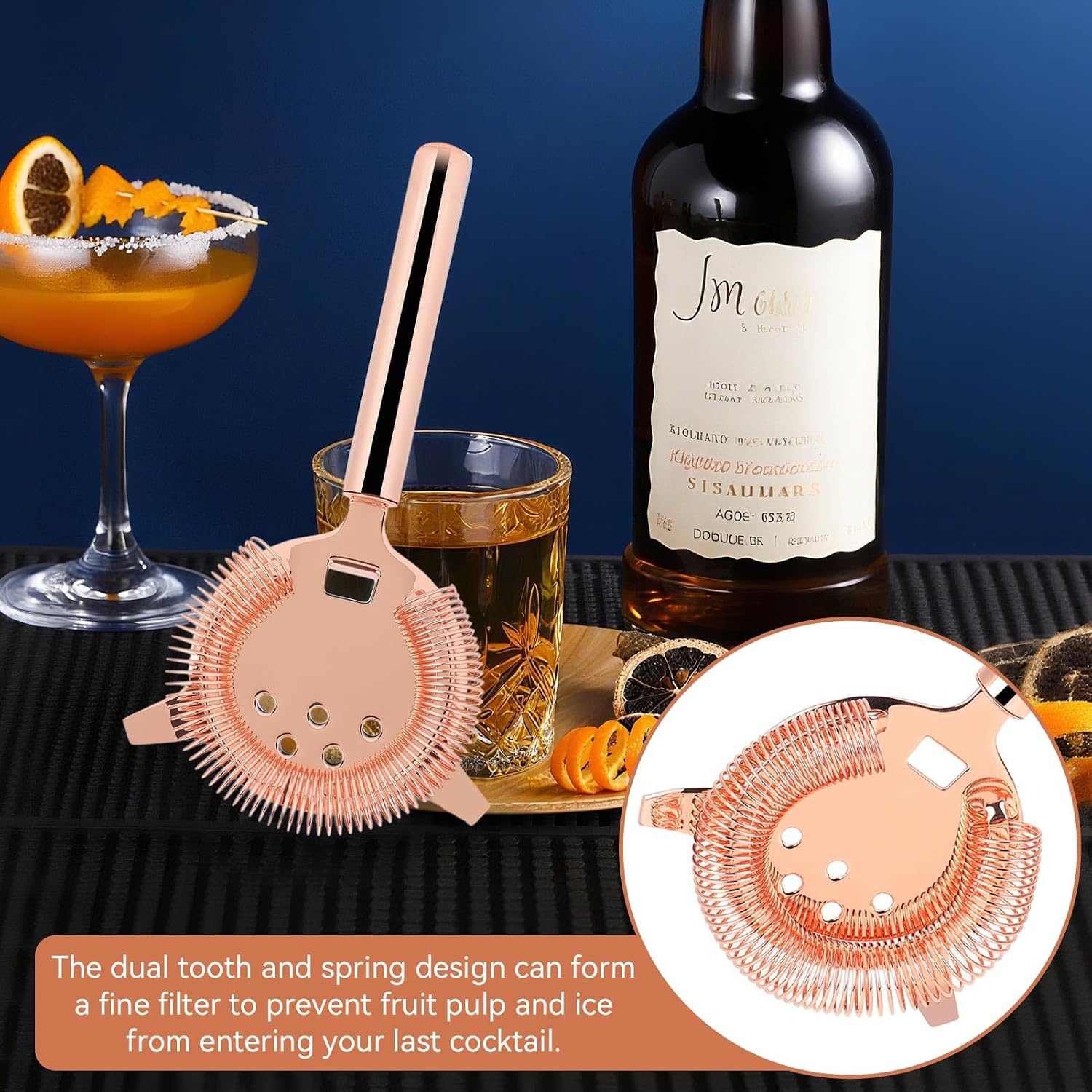 Rose Gold Stainless Steel Bar Cocktail Strainer