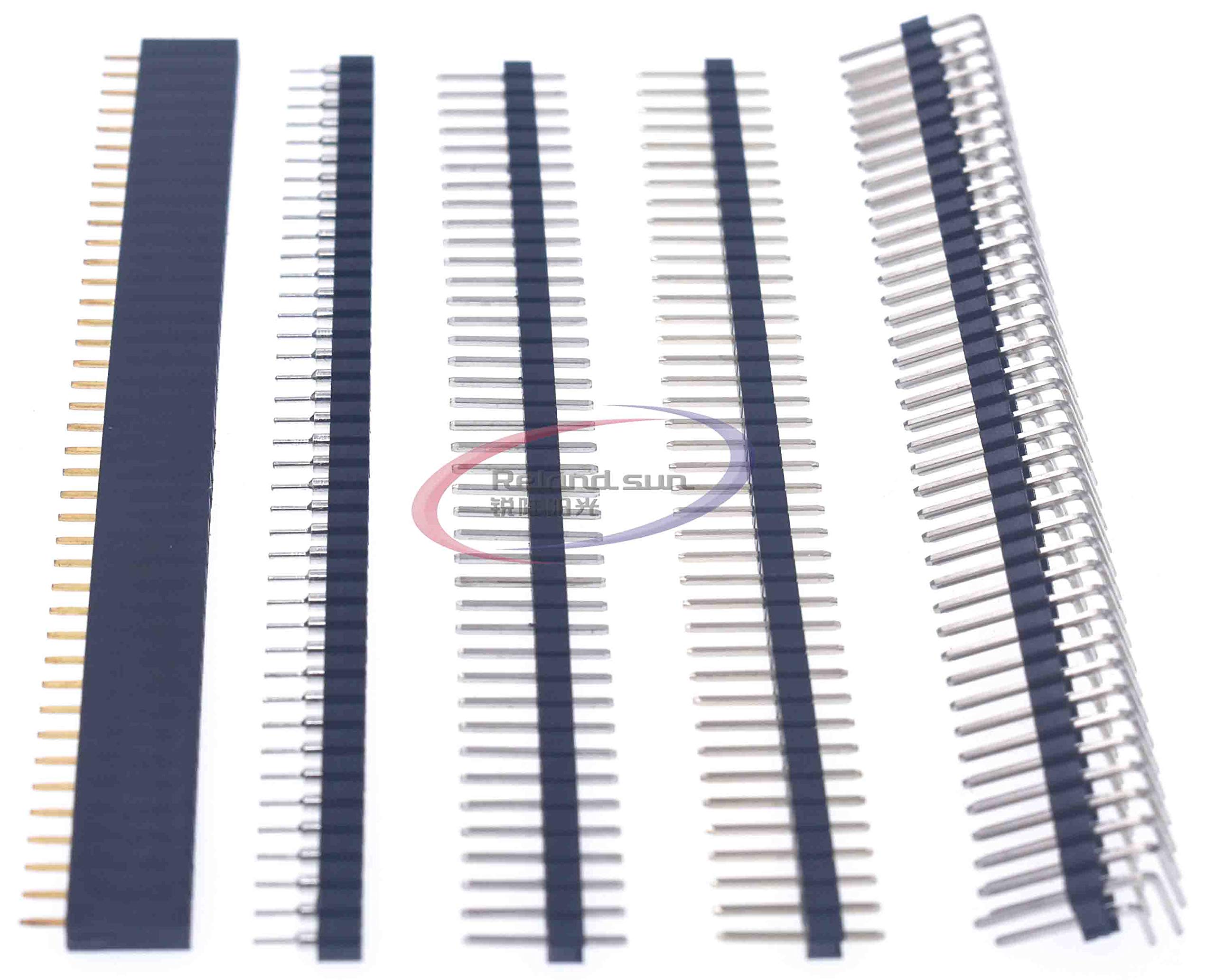 10pcs 40 Pin Single Row Female Male Pin Header Connector Gold 40 Pin Single Row Round Hole Right Angle Connector Strip (Crystal Socket)