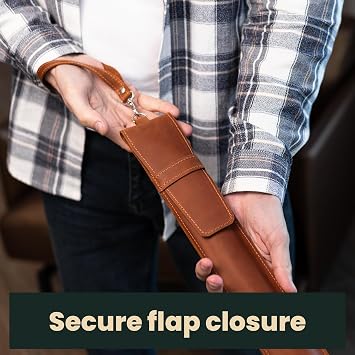 Full-Grain Leather Drumstick Case Single-Pair Stick Holder with Flap Closure, Wrist Strap & Carabiner Fits 7A/5A/5B (Max 16.7 Sticks) Handmade Pouch for Drummers & Percussionists, Warm Brown