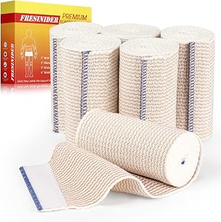 FRESINIDER 6-Pack 4" Latex-Free Cotton Elastic Bandage Wraps - Breathable Compression with Dual Touch Closures for Sports Injury Support