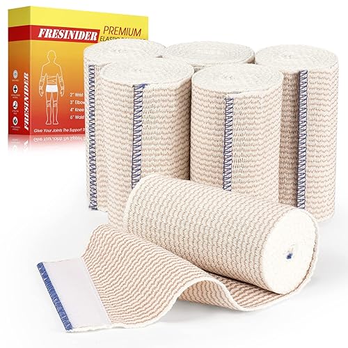 FRESINIDER Premium Elastic Bandage Wrap, 6 Pack 4" Cotton Latex