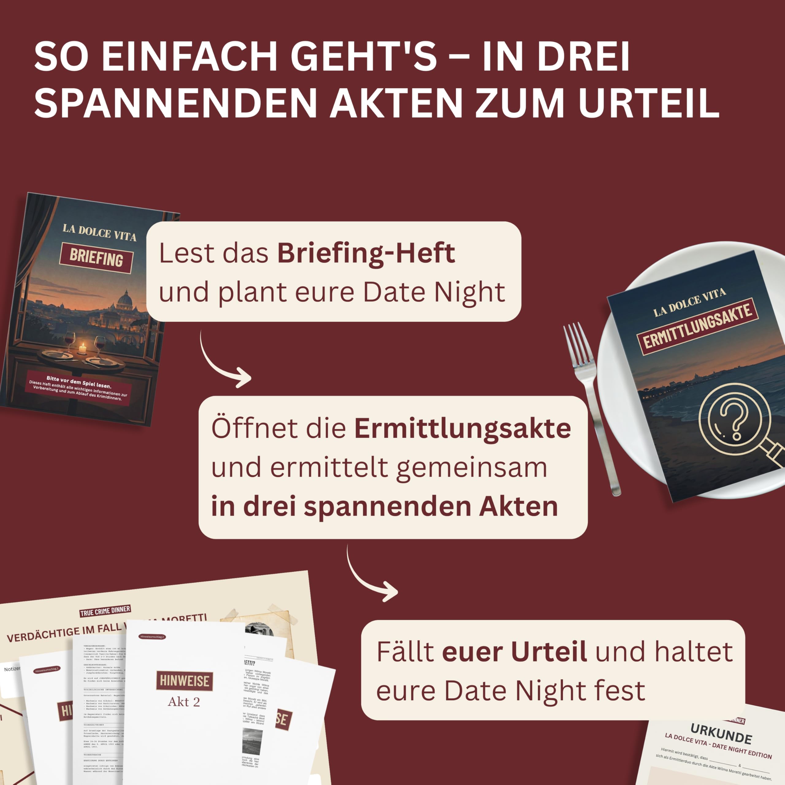 Krimidinner 2 Personen La Dolce Vita - Krimi Dinner Date Night Edition - Krimispiel für Erwachsene, Crime Dinner Date Ideen für Paare, Geschenk für Partner, Paar Geschenk