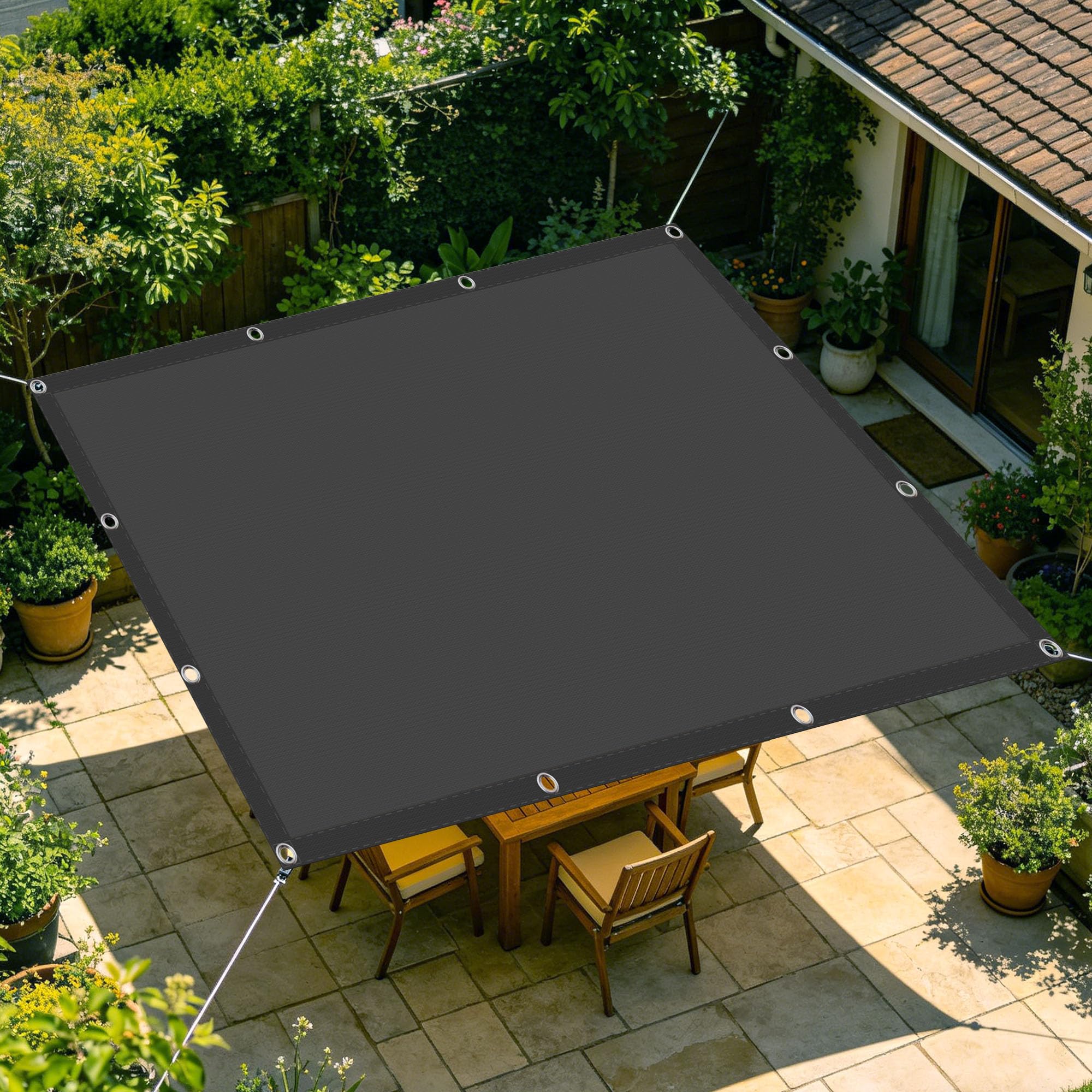 Voile d'ombrage rectangulaire gris foncé 90x120 cm imperméable et résistant au vent pour balcon
