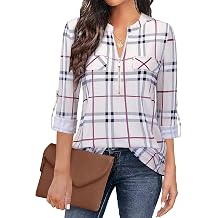 Bulotus 3/4 Length Sleeve Womens Striped Tops Zipper V Neck Collared Blouses Business Casual Tunics 2026 Spring Trendy