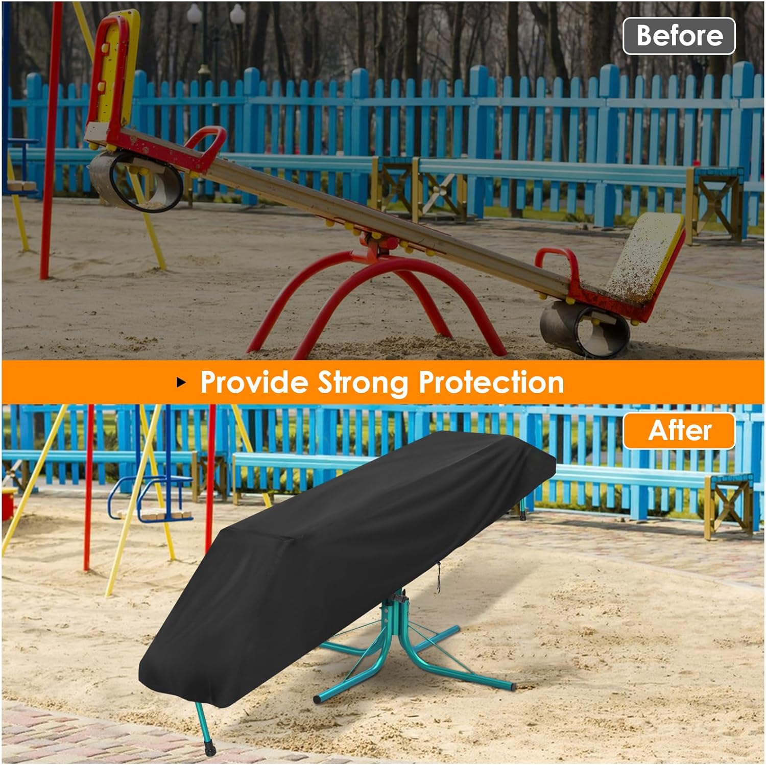 Teeter Totter Cover, Outdoor Waterproof Accessories for Kids Spin Seesaw Teeter Totter Heavy Duty Playground Equipment Cover - Black 77"L x 12"W x 13"H