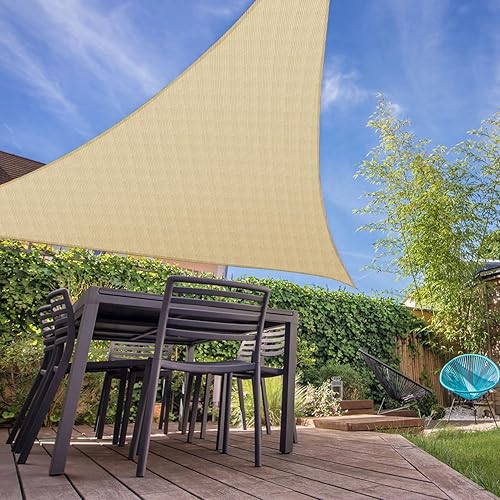 Miniatura 7 de E&K Sunrise - Toldo tipo vela triangular de 15 x 15 x 15 pies, toldo con bloqueo UV para sombra, para patio, jardín, terraza, exterior (arena)