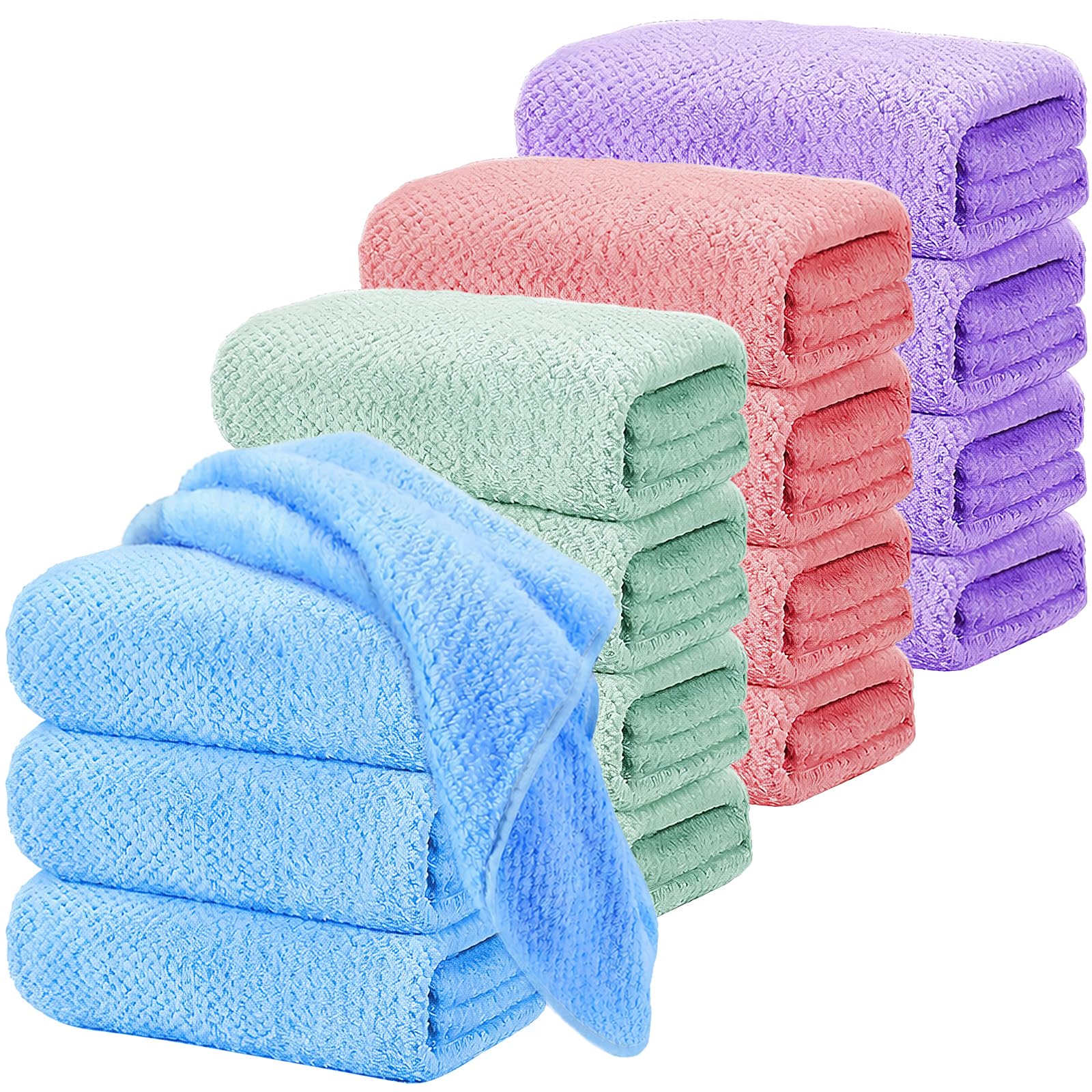 16 Stück Mikrofaser Handtücher Set, 70 x 140 cm Schnelltrocknend Badetücher, Saugstark Weiche Duschtücher für Bad Fitness Reisen Haushalt(Rosa, Lila, Grün, Blau)
