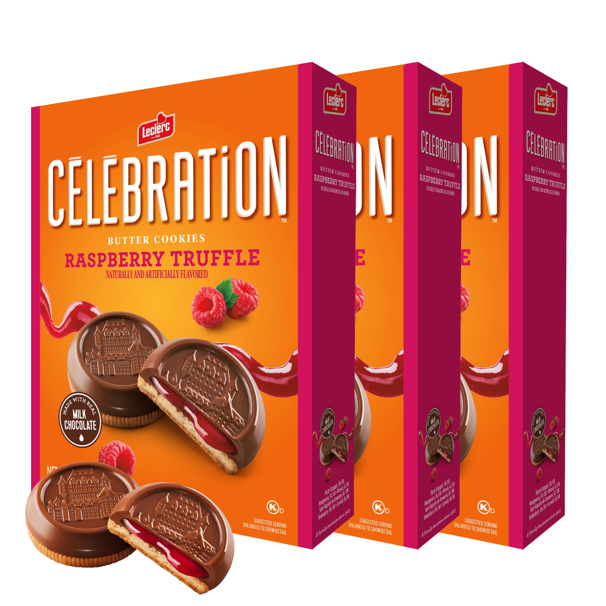 Leclerc Celebration Butter Cookies with Raspberry Truffle and Milk Chocolate - Premium Chocolate Cookies, A Canadian Classic, 3 Pack