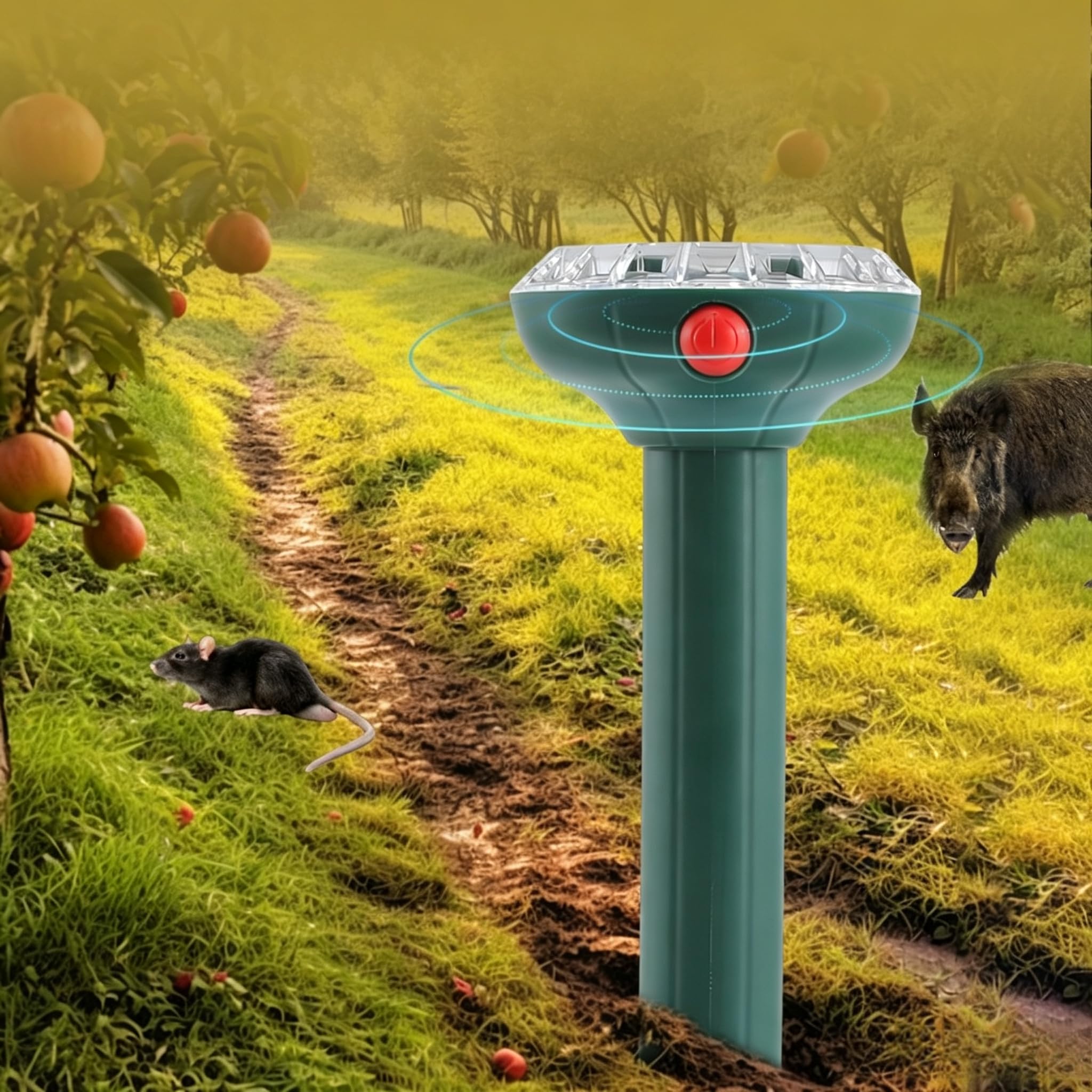 Drlik Solar Ultrasonic Mole Repellent, Pet Safe Outdoor Anti-Mole Stake, Vole Rodent Deterrent for UK Garden (4 green)