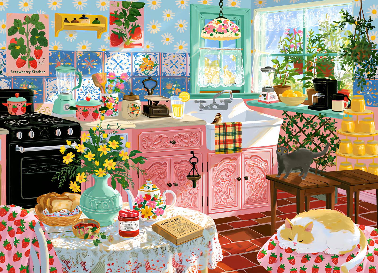 Bullglesup Puzzles for Adults 1000 Pieces Dog Kitten Kitchen (27.5"x19.6")