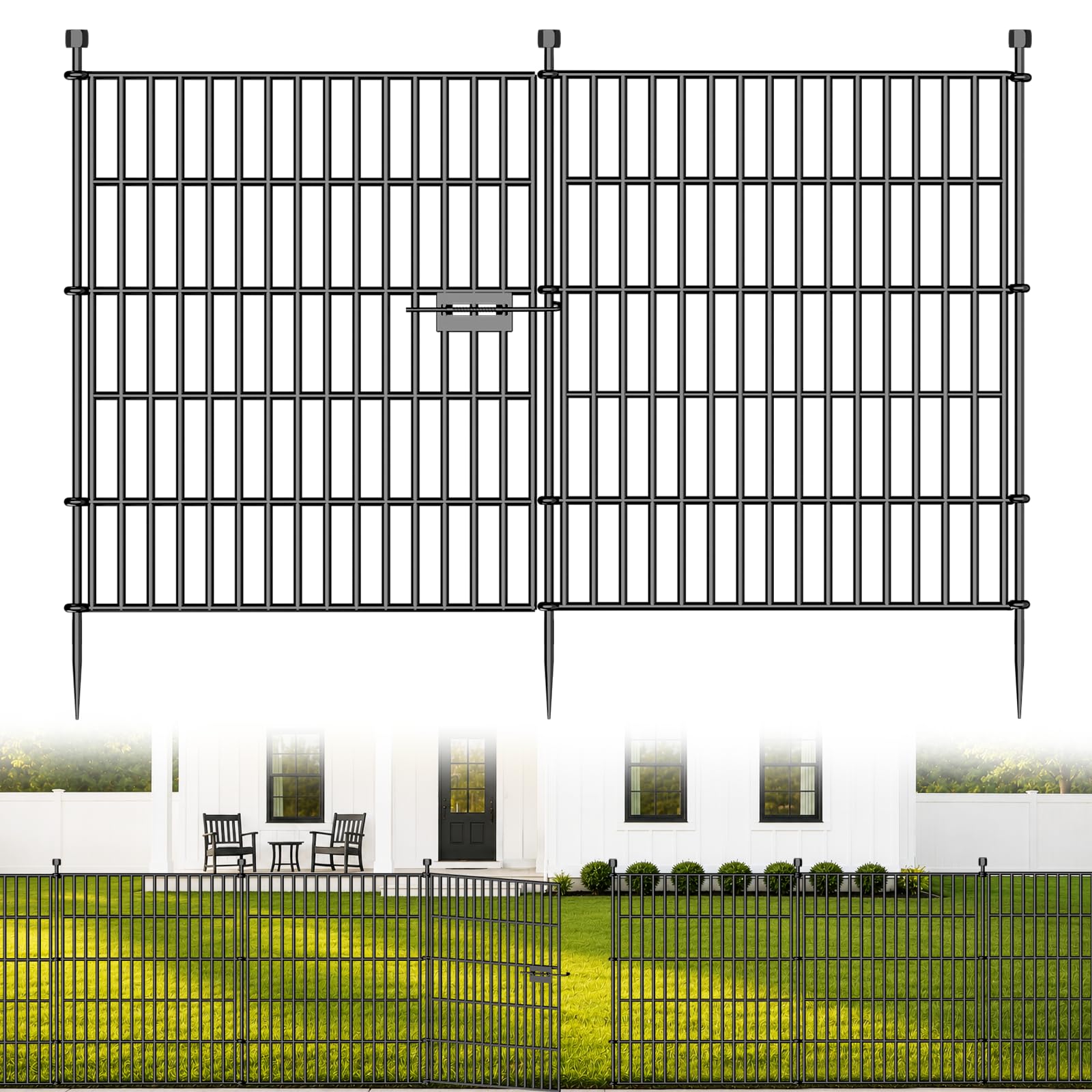 no dig garden fence outdoor for yard, 32in (h) x 35.4ft(l) | 15 panels with gate animal barrier fence, rustproof metal temporary dog fence, decorative fencing for patio, flower bed