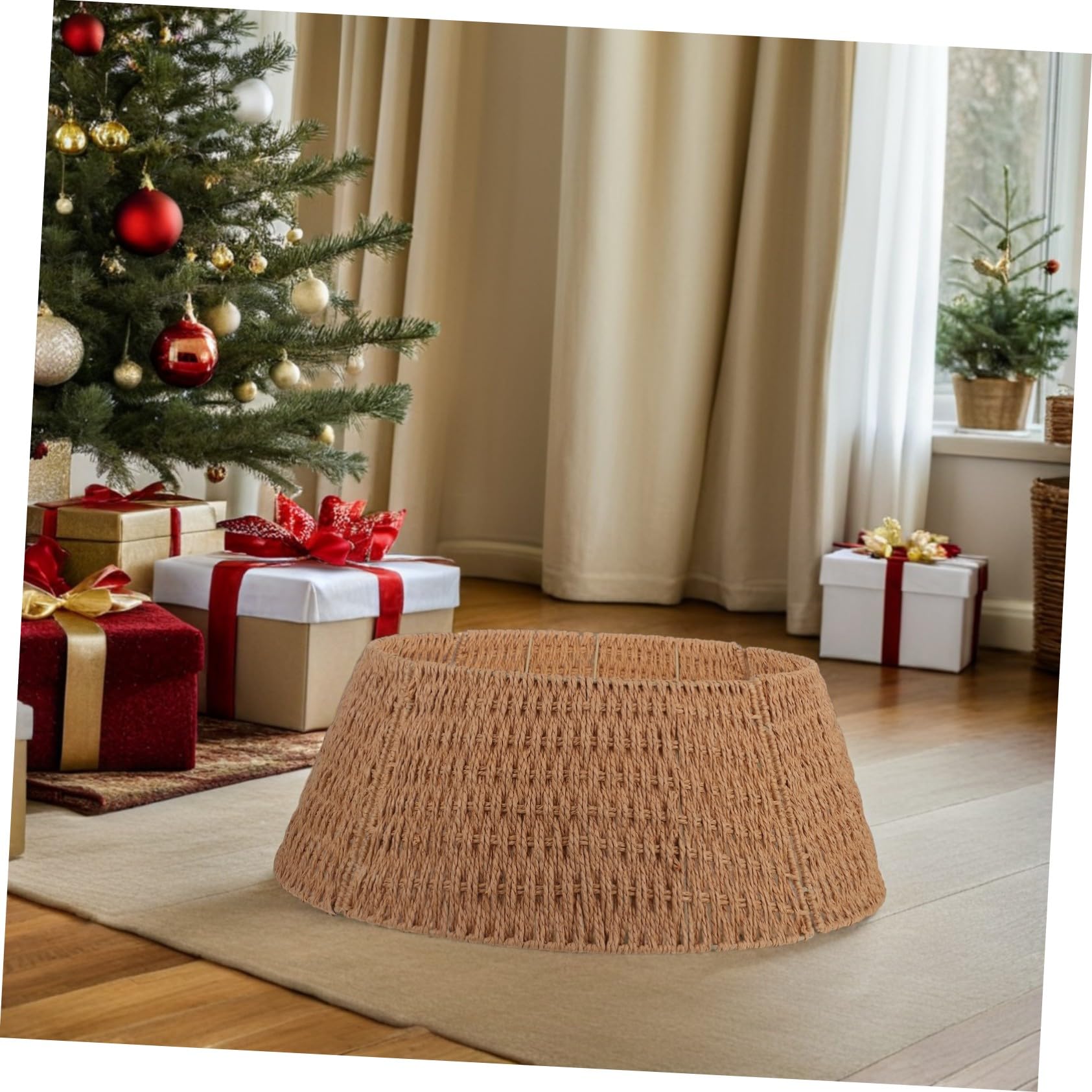 TOYANDONA Collare per Base Albero di Natale in Carta Tessuta Removibile Copertura Elegante per Alberi Artificiali Decorazione Natalizia Chic e Facile da Montare