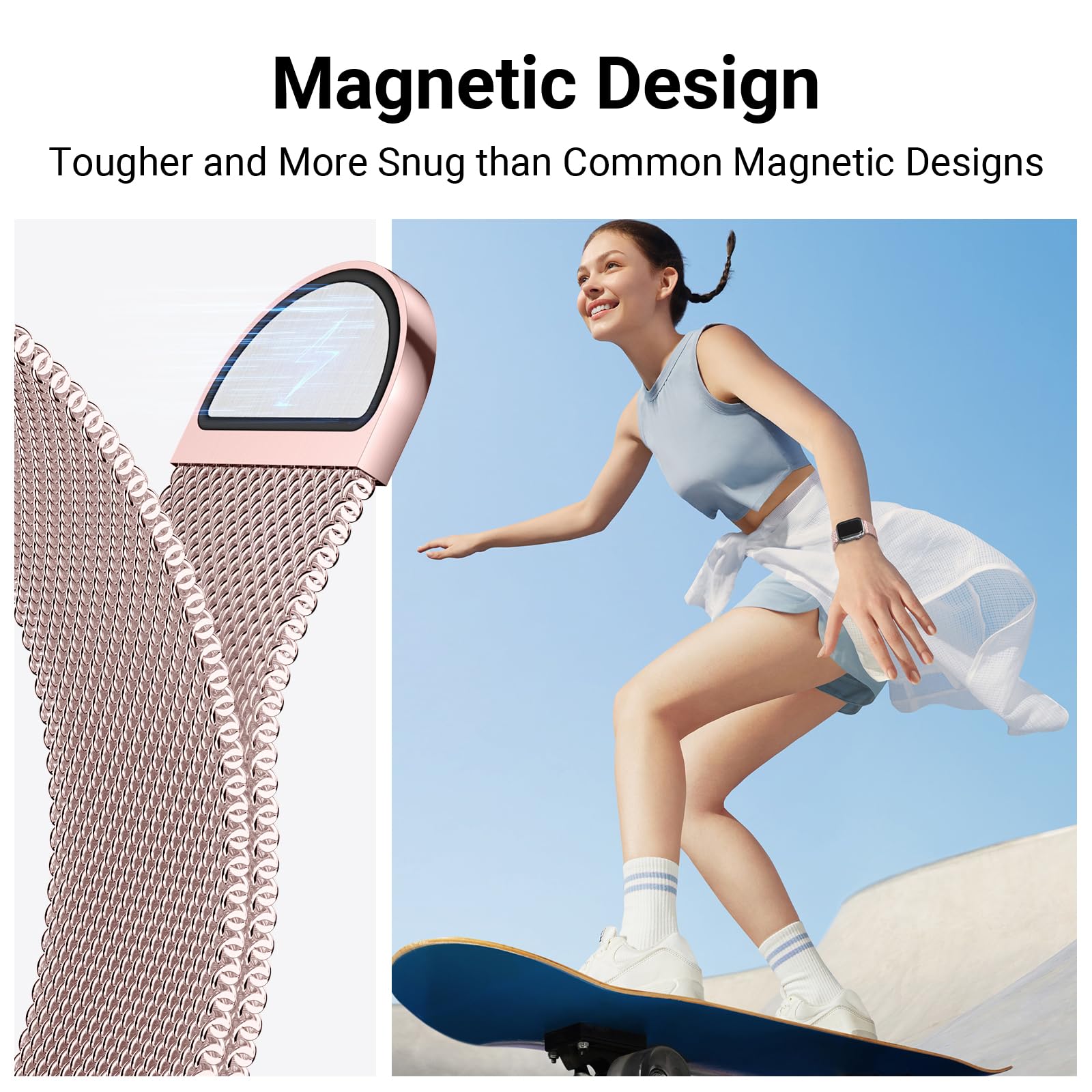 Higgs Metallo Cinturino Compatibile con Cinturino Apple Watch 40mm 38mm 41mm 44mm 42mm 45mm ultra 2 49mm Donna, Cinturini Maglia Milanese Regolabili Magnetiche per iWatch Series SE/2 9 8 7 6 5 4 3 2 1
