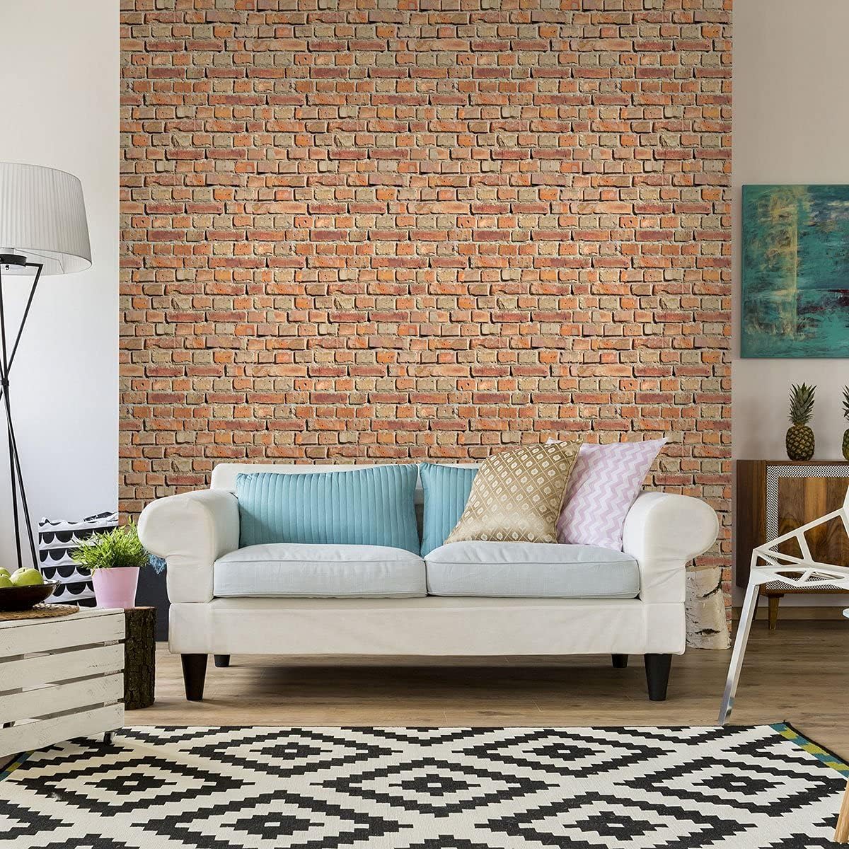 Walls By Me Peel and Stick Red and Orange Brick Texture Removable Wallpaper 4671-2ft x 4ft (61x122cm)