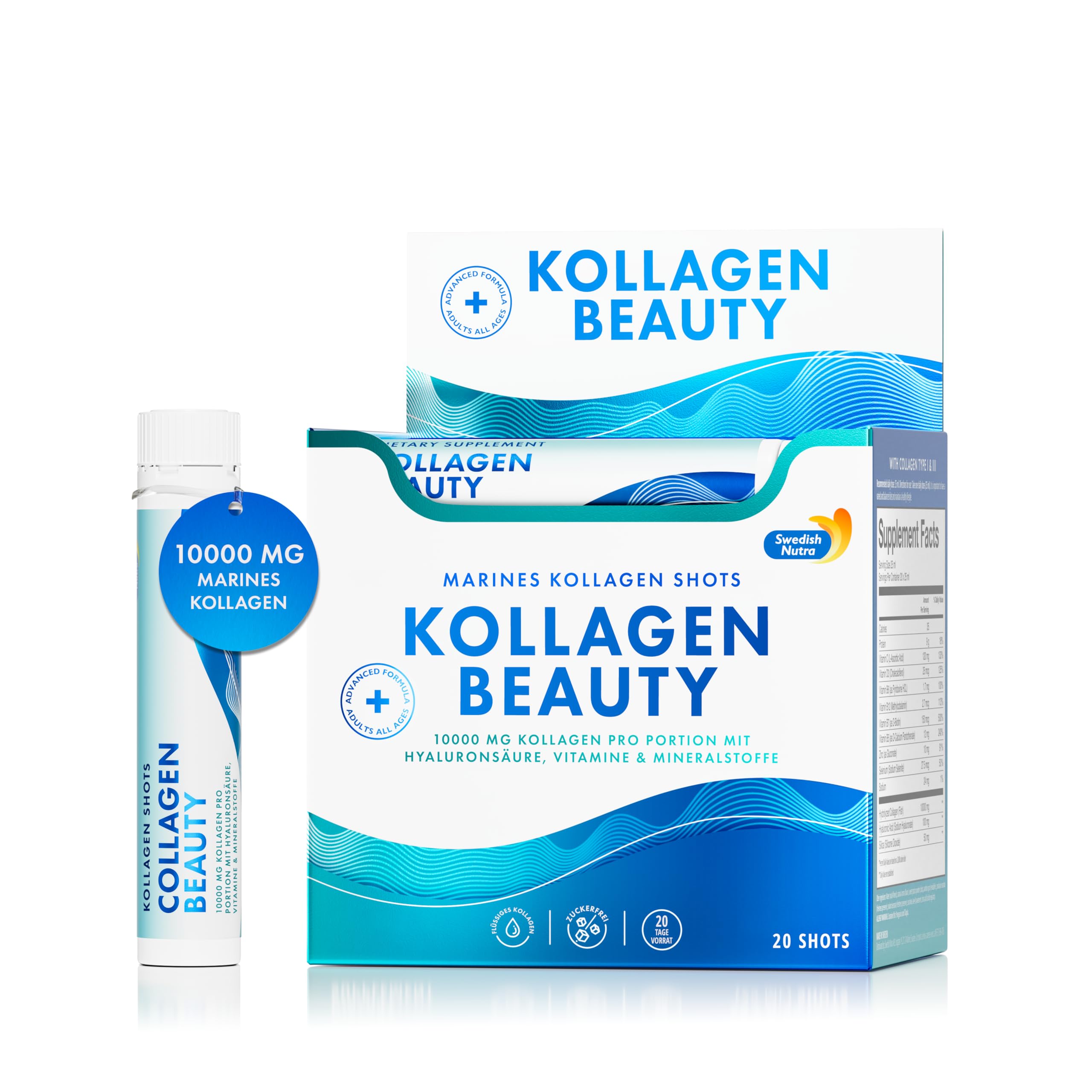 Swedish Nutra Collagen Beauty Shots 25 ml, 10.000 mg Kollagen 20 Ampullen