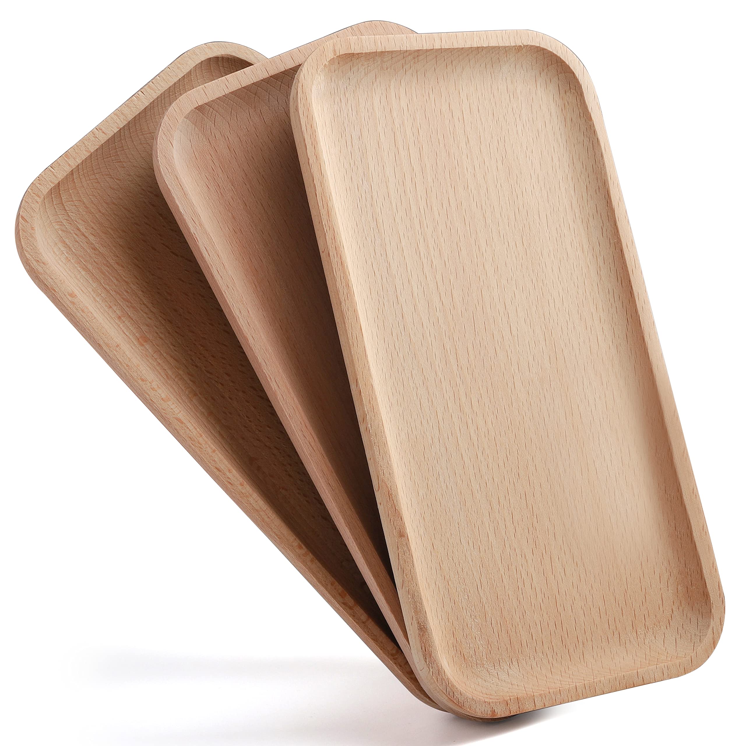 zeeooil Lot de 3 plateaux de service rectangulaires en bois massif naturel pour légumes, fruits, charcuterie, sushis et collations - 24 cm