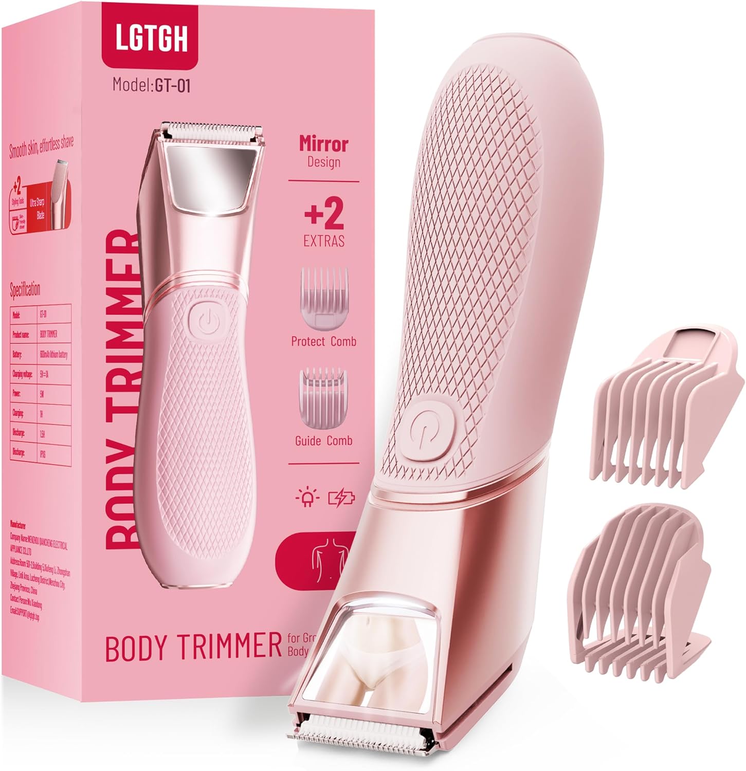 Bikini Trimmer for Women: Mirror Electric Shaver for Body Pubic Hair with LED Light