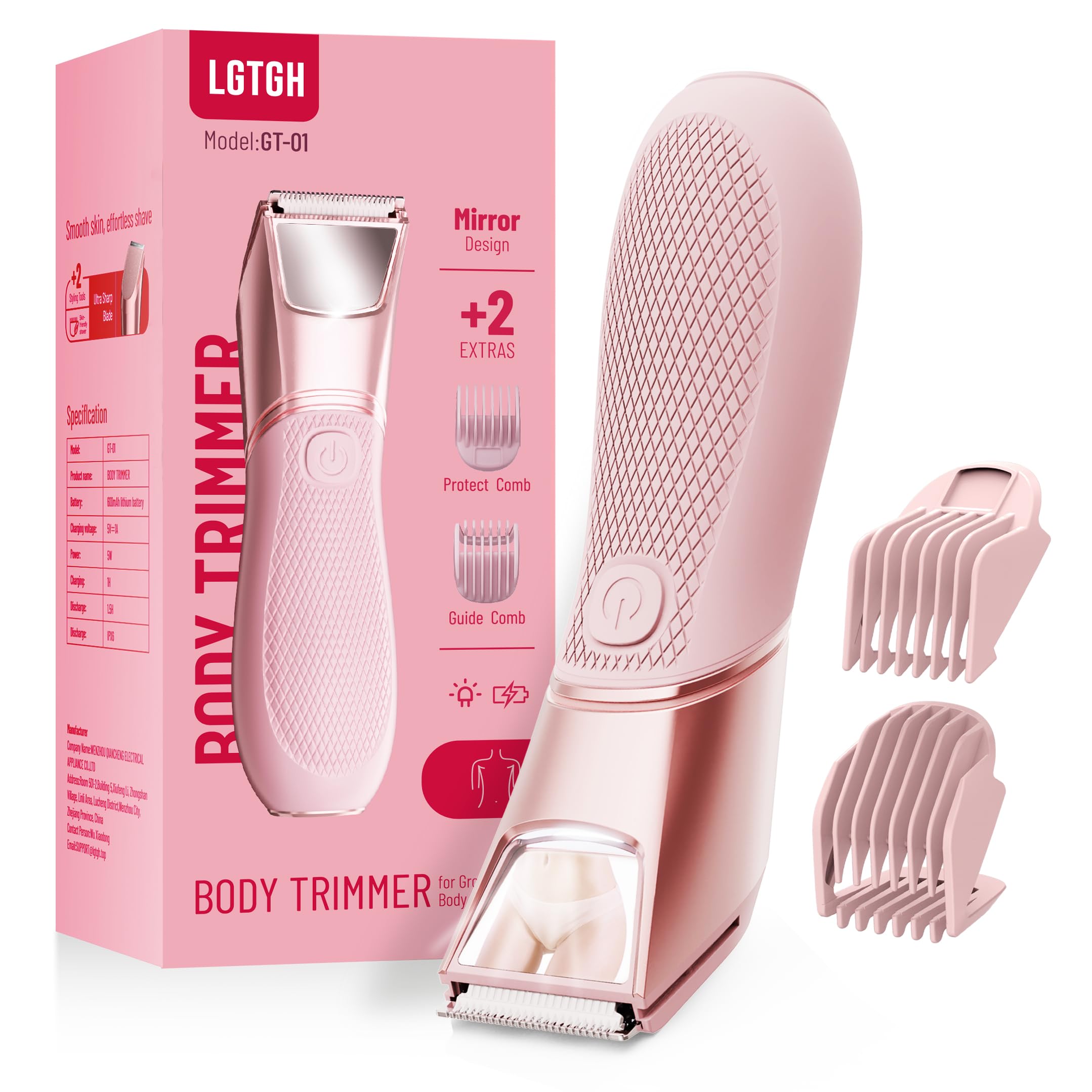 bikini trimmer for women pubic hair razor with mirror amp led light electric shaver with ceramic blades amp travel lock - body groomer ipx7 waterproof use for legsarmunderarm
