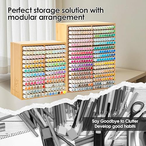 Miniatura 6 de Marker Organizer for 288 Markers,Bamboo Wooden Desk Storage Organizer Rack,Markers Pens Pencils Art Brushes Storage Holder for Home Classroom Office