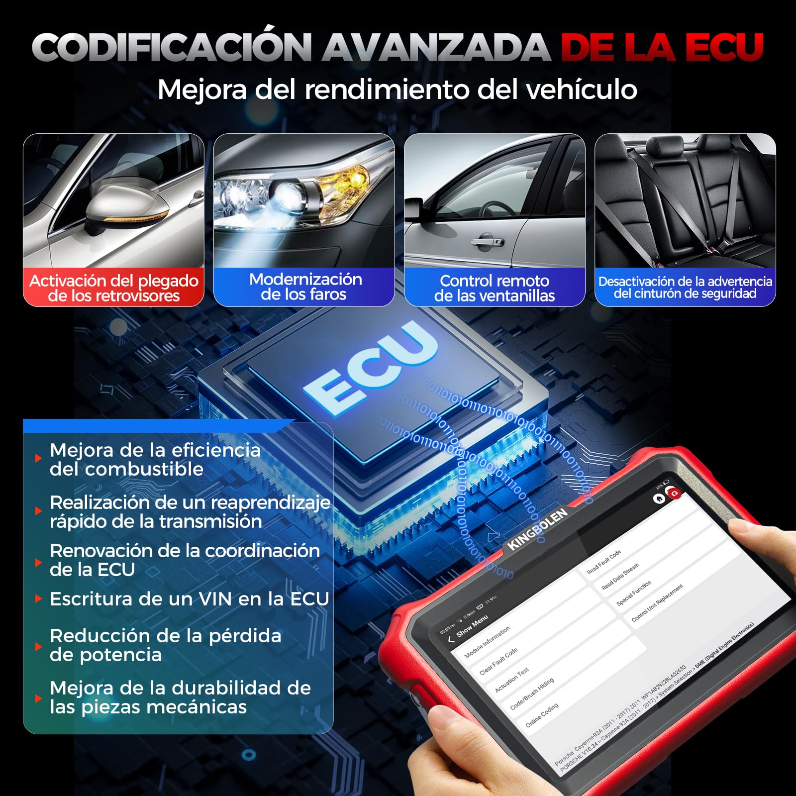 KINGBOLEN K8 Pro OBD2 Diagnosis Coche Multimarca, Bidireccional Maquina Diagnosis Coche, Codificación ECU Online,Sistema Completo Diagnosis 42+Reajustes, CANFD＆DOIP, FCA, Actualizaciones gratuitas