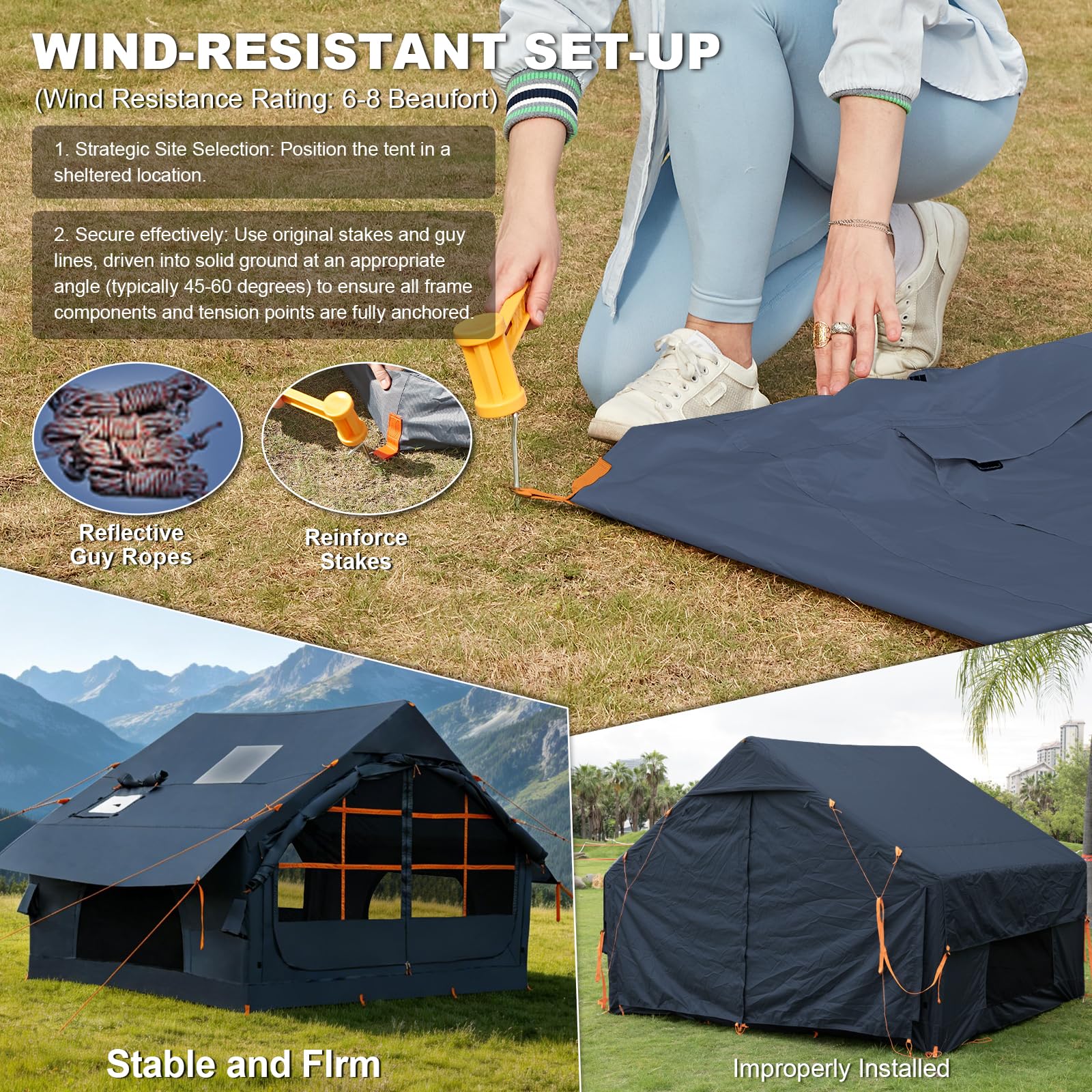 DanCoom Inflatable Camping Tent, Glamping Tent for 4 Person, Easy Assembly, Dome Tent 4 Seasons, Waterproof and Windproof Camping Tent for Families, 